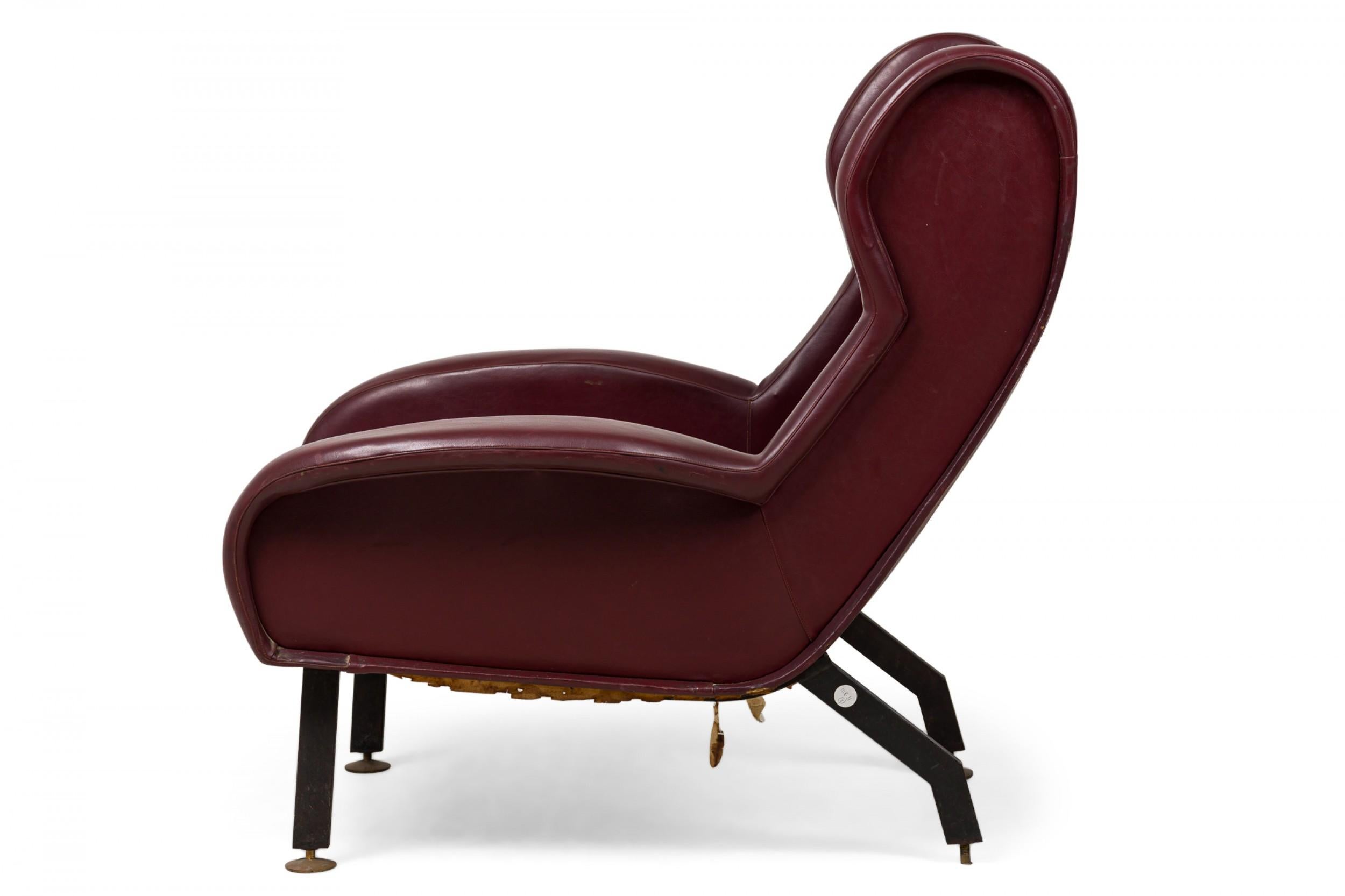 Hand-Crafted Pair of Westnofa Norwegian Burgundy Leather Upholstered Wing Armchairs For Sale