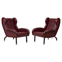 Vintage Pair of Westnofa Norwegian Burgundy Leather Upholstered Wing Armchairs