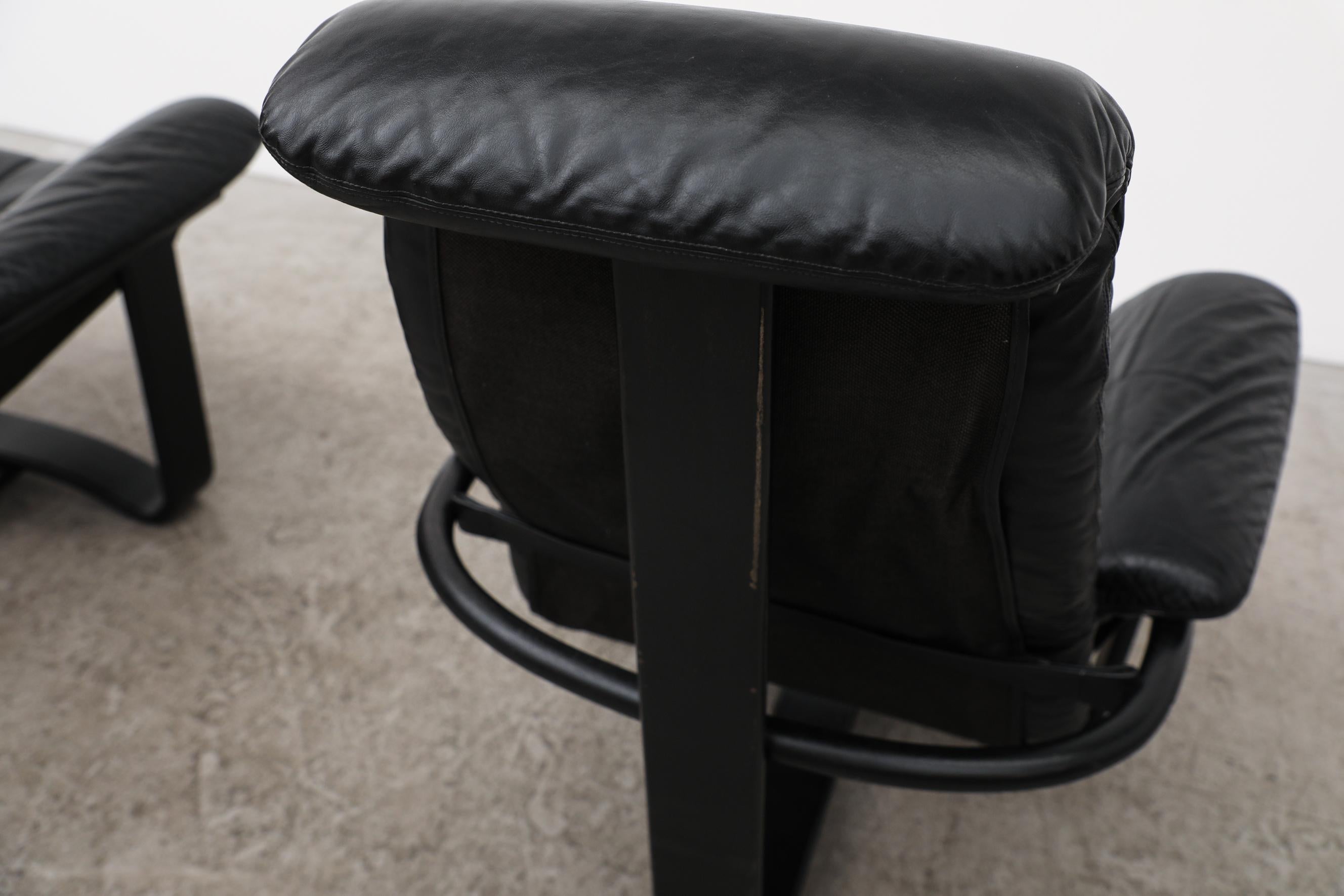 Pair of Westnofa Vestlandske Black Leather and Bentwood Lounge Chairs 4