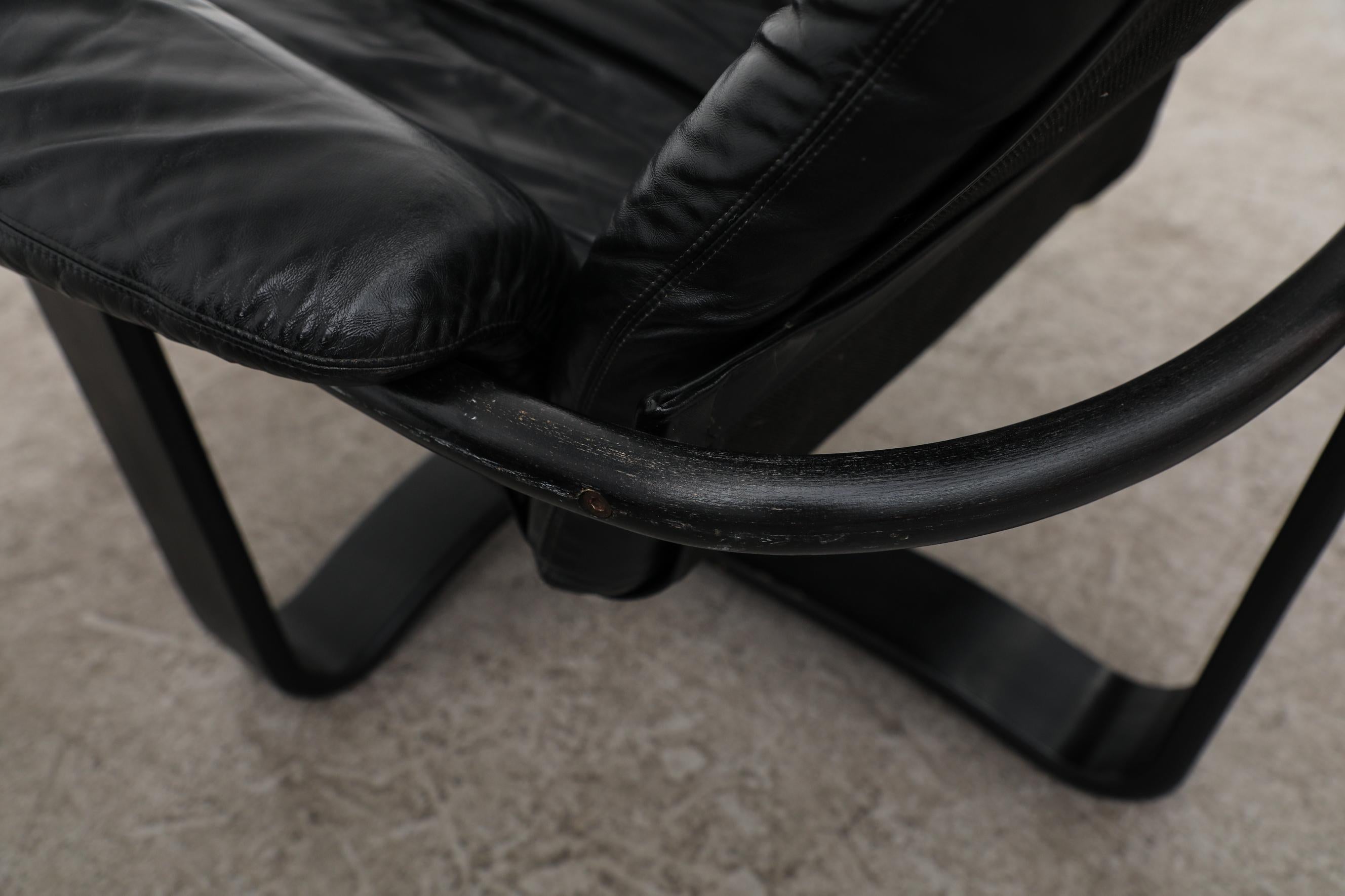 Pair of Westnofa Vestlandske Black Leather and Bentwood Lounge Chairs 5
