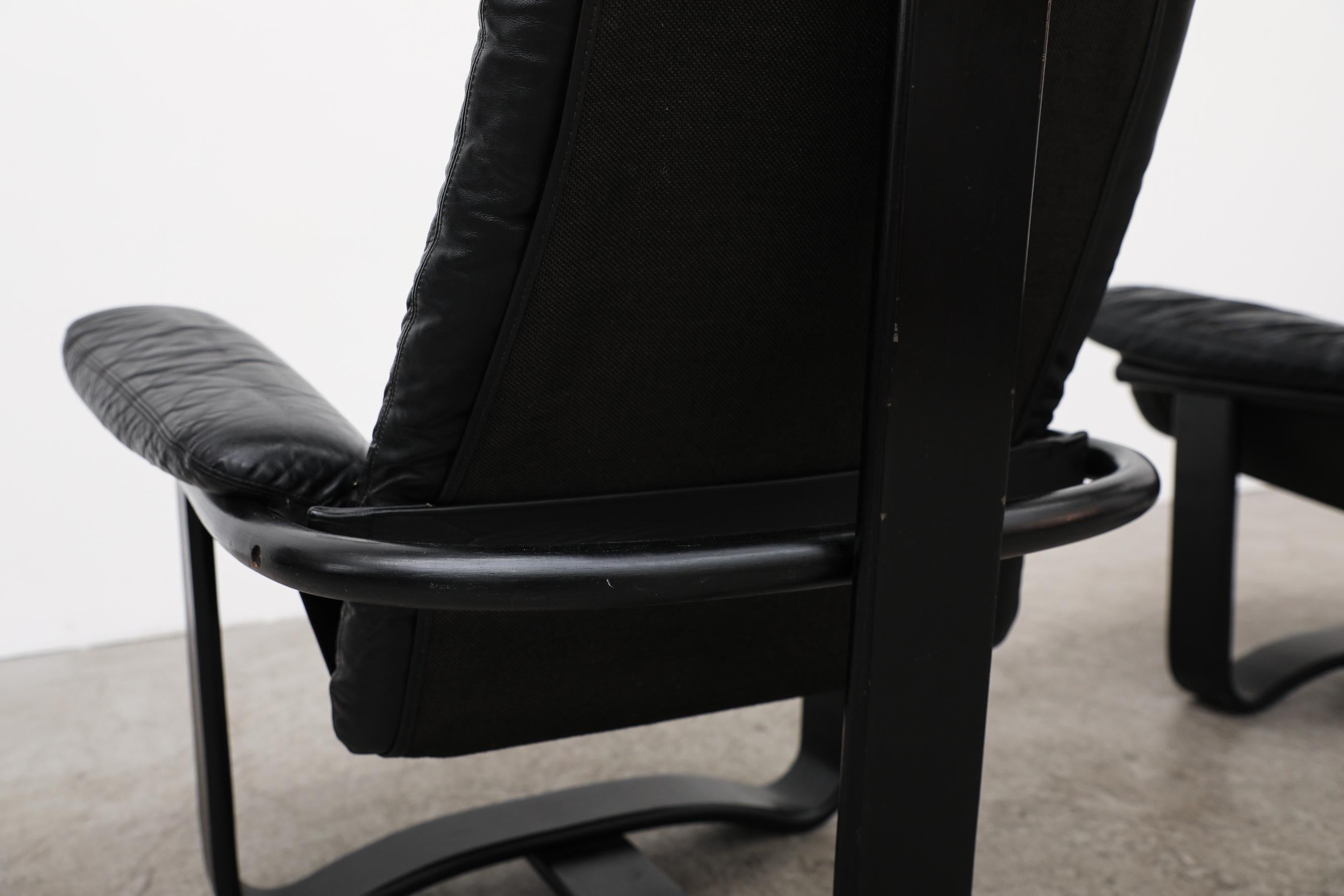 Pair of Westnofa Vestlandske Black Leather and Bentwood Lounge Chairs 6