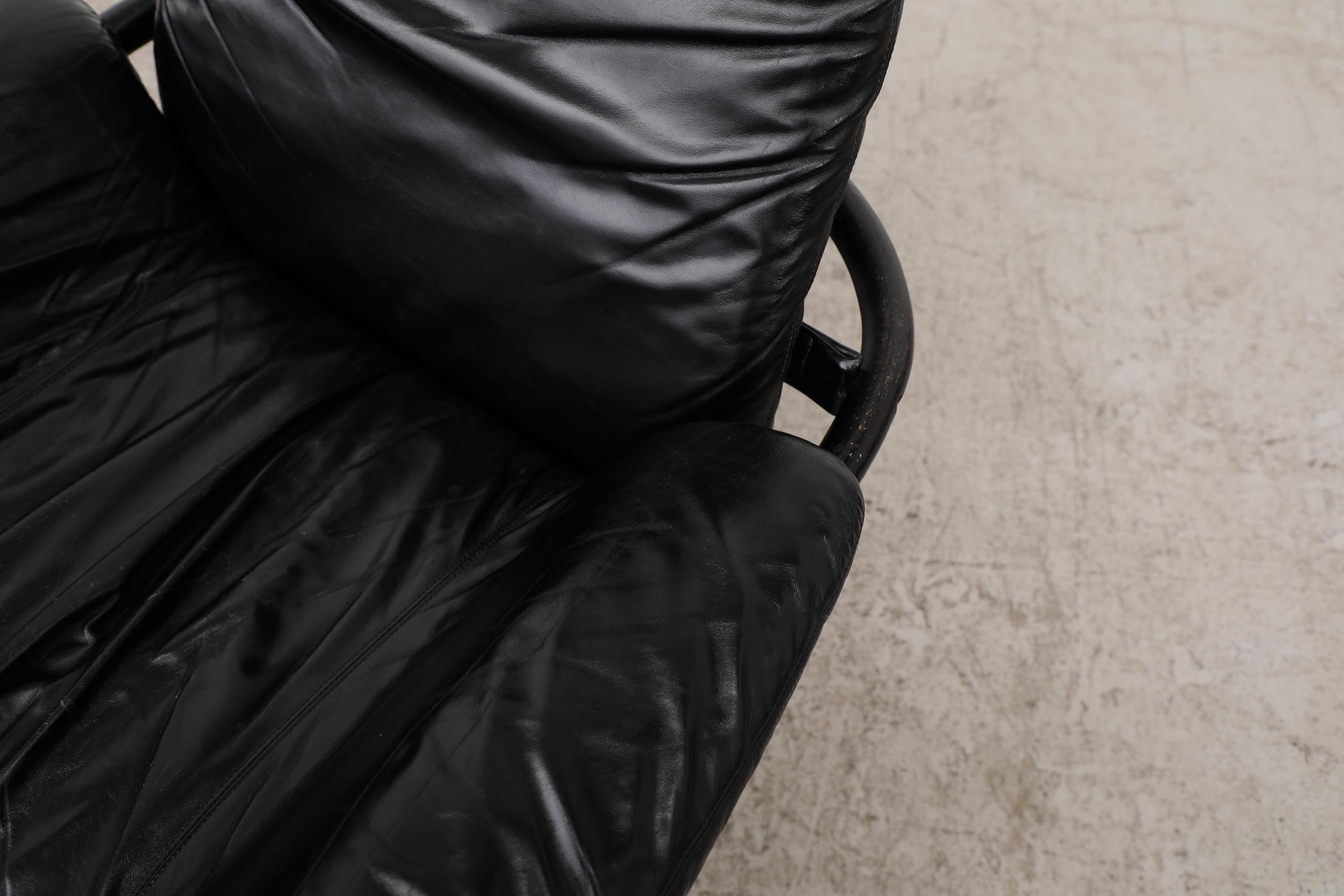 Pair of Westnofa Vestlandske Black Leather and Bentwood Lounge Chairs 10