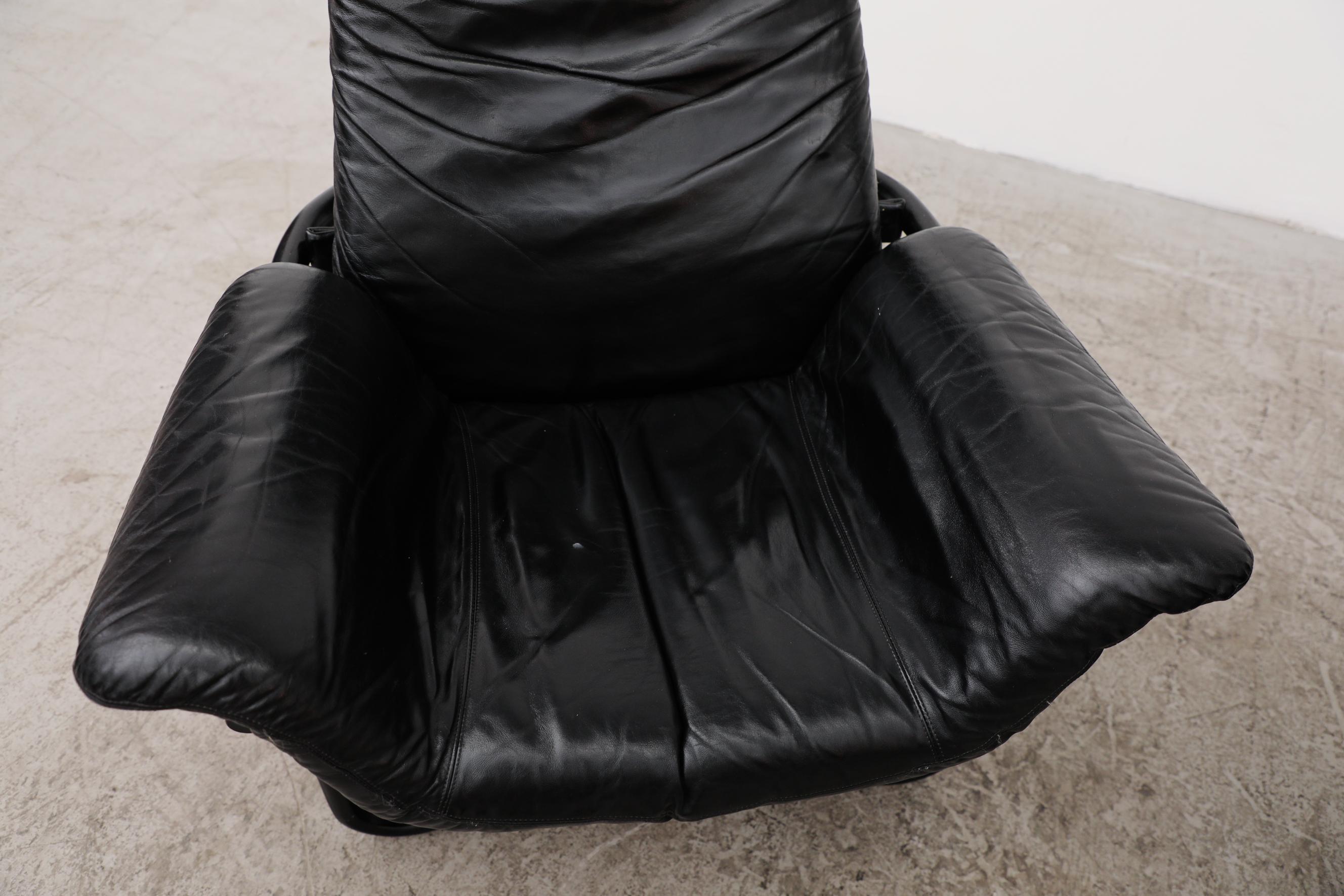 Pair of Westnofa Vestlandske Black Leather and Bentwood Lounge Chairs 11