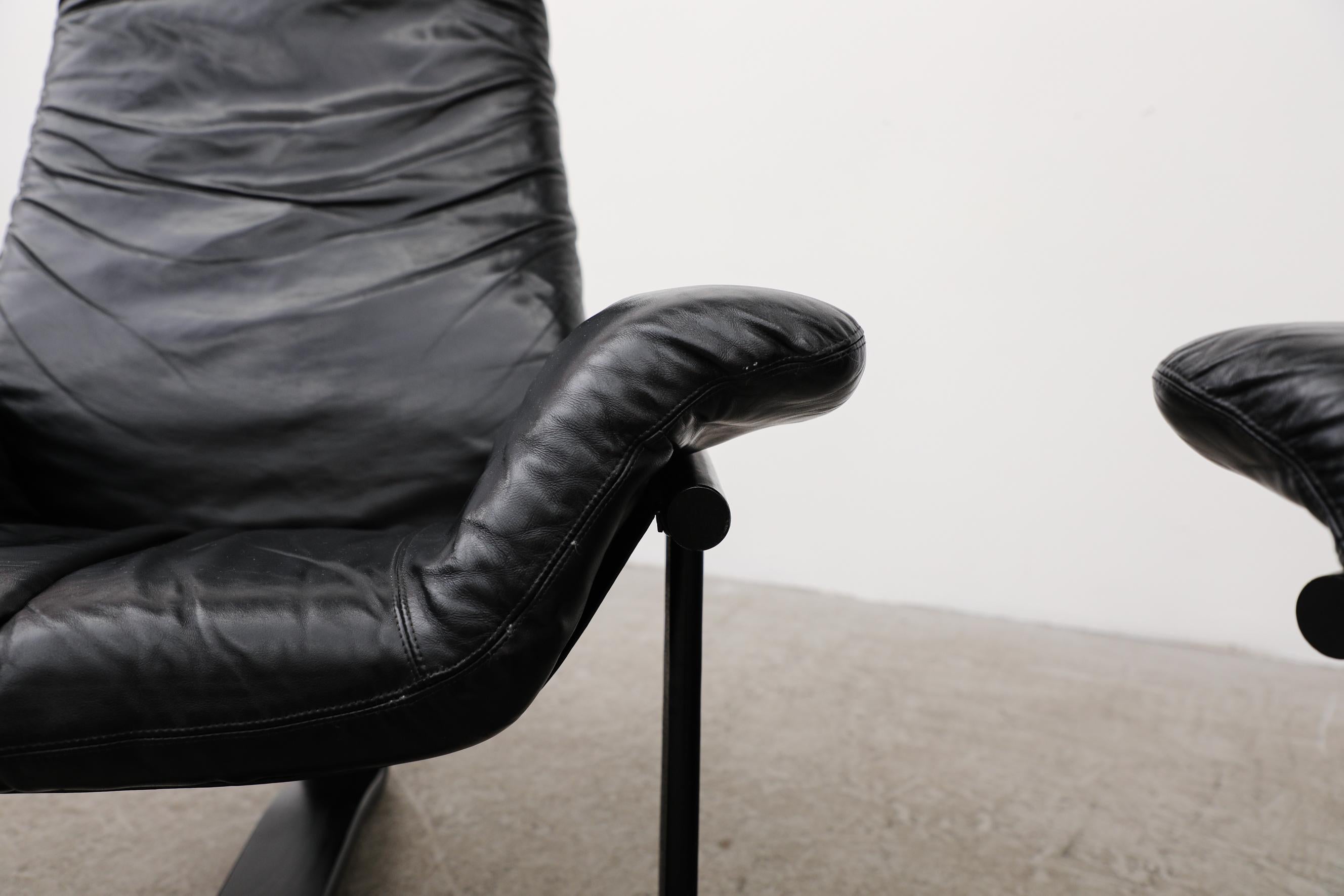 Pair of Westnofa Vestlandske Black Leather and Bentwood Lounge Chairs 12