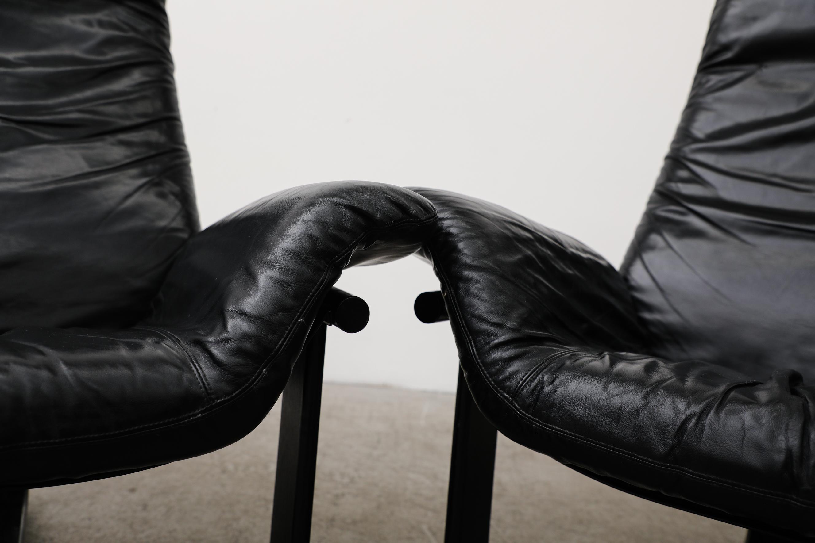 Pair of Westnofa Vestlandske Black Leather and Bentwood Lounge Chairs 14