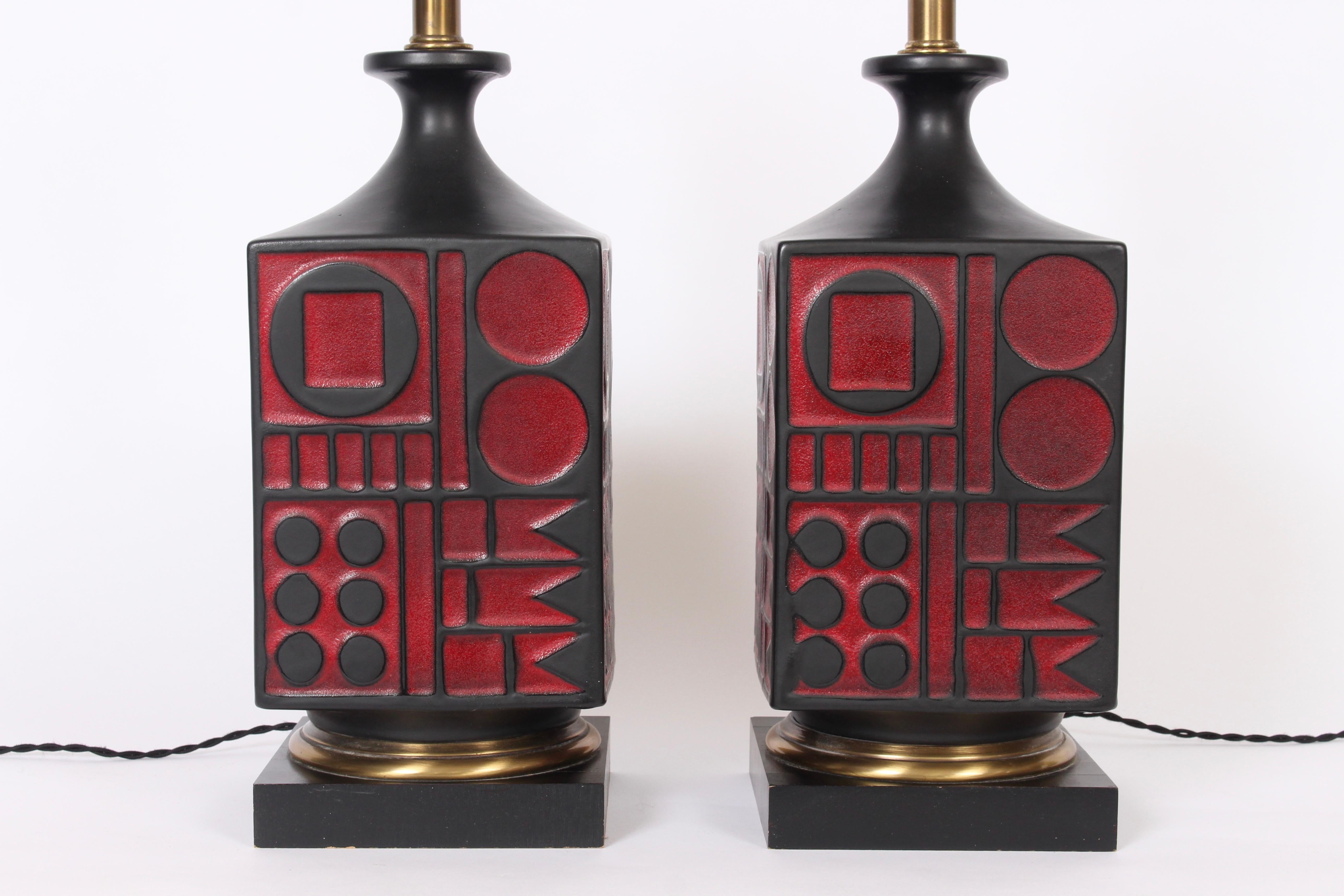 red and black table lamps