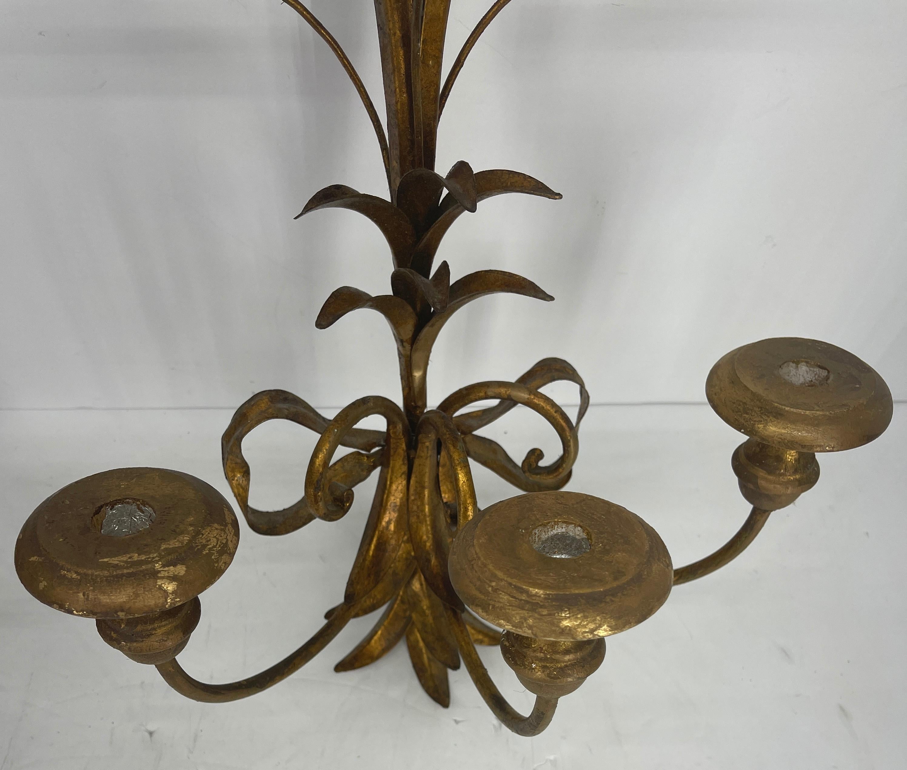 Pair of Wheat Sheaf Gilded Sconces, Hollywood Regency 3