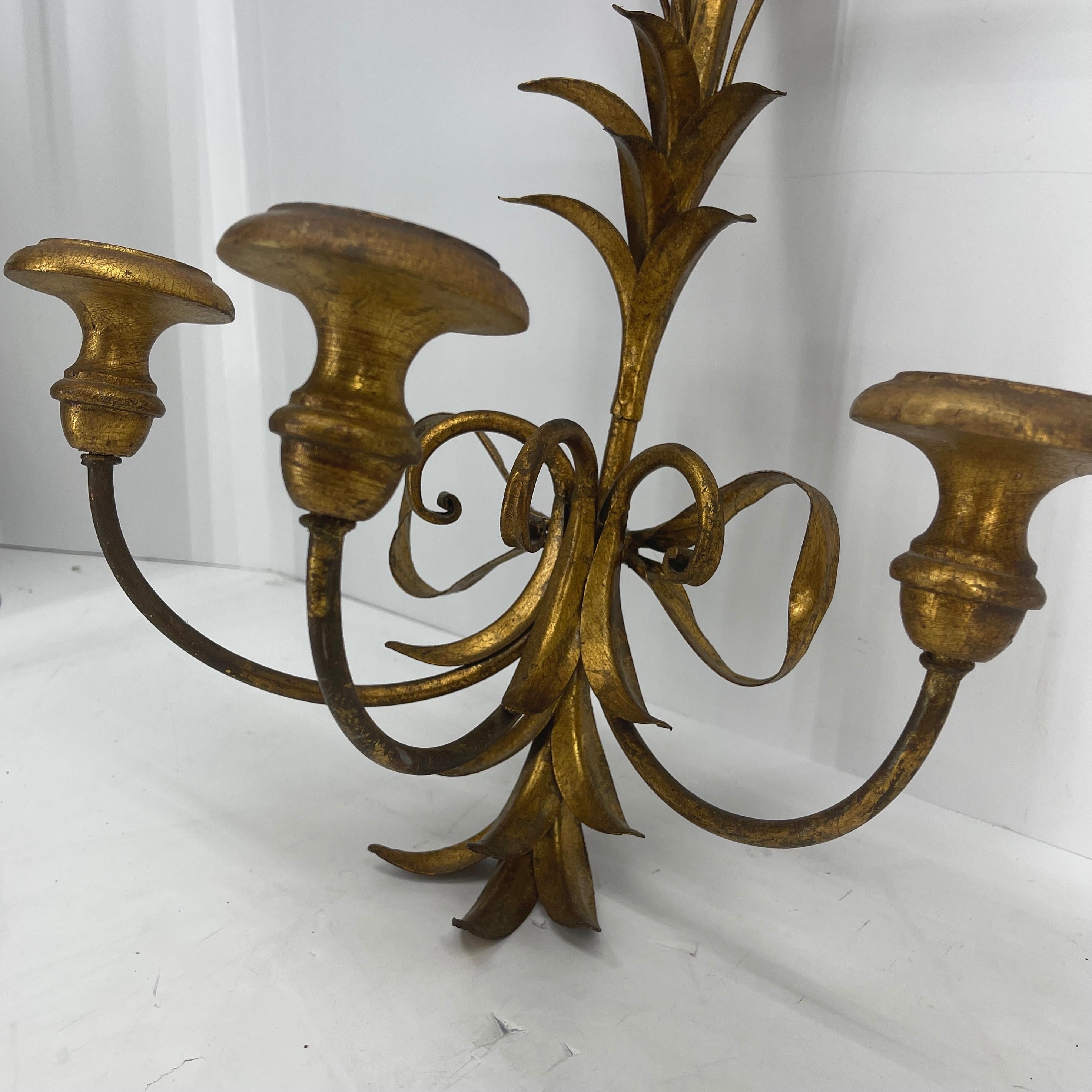 Pair of Wheat Sheaf Gilded Sconces, Hollywood Regency 5