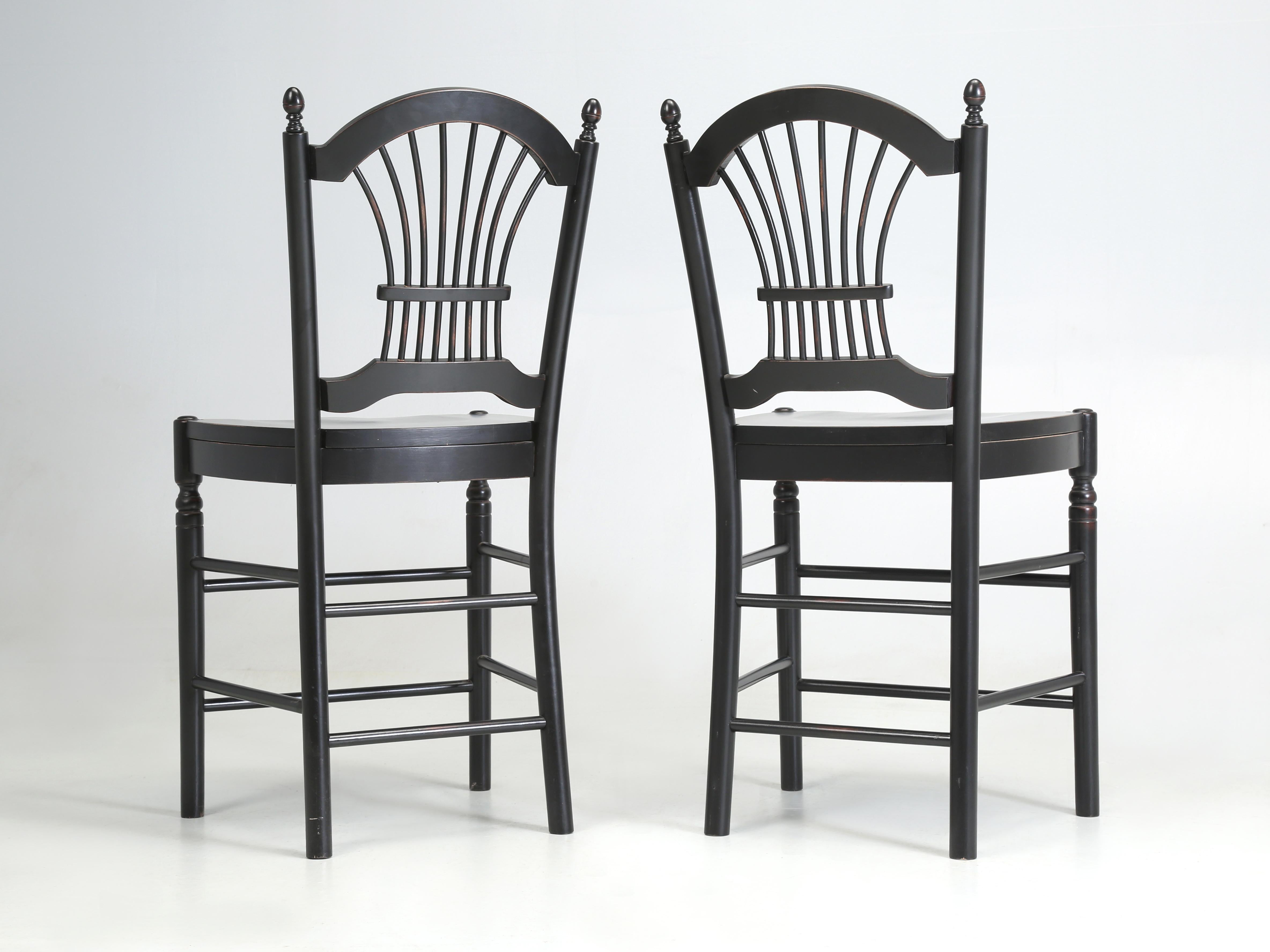 Pair of Wheatback Style Counter Stools in Black Made in England For Sale 3