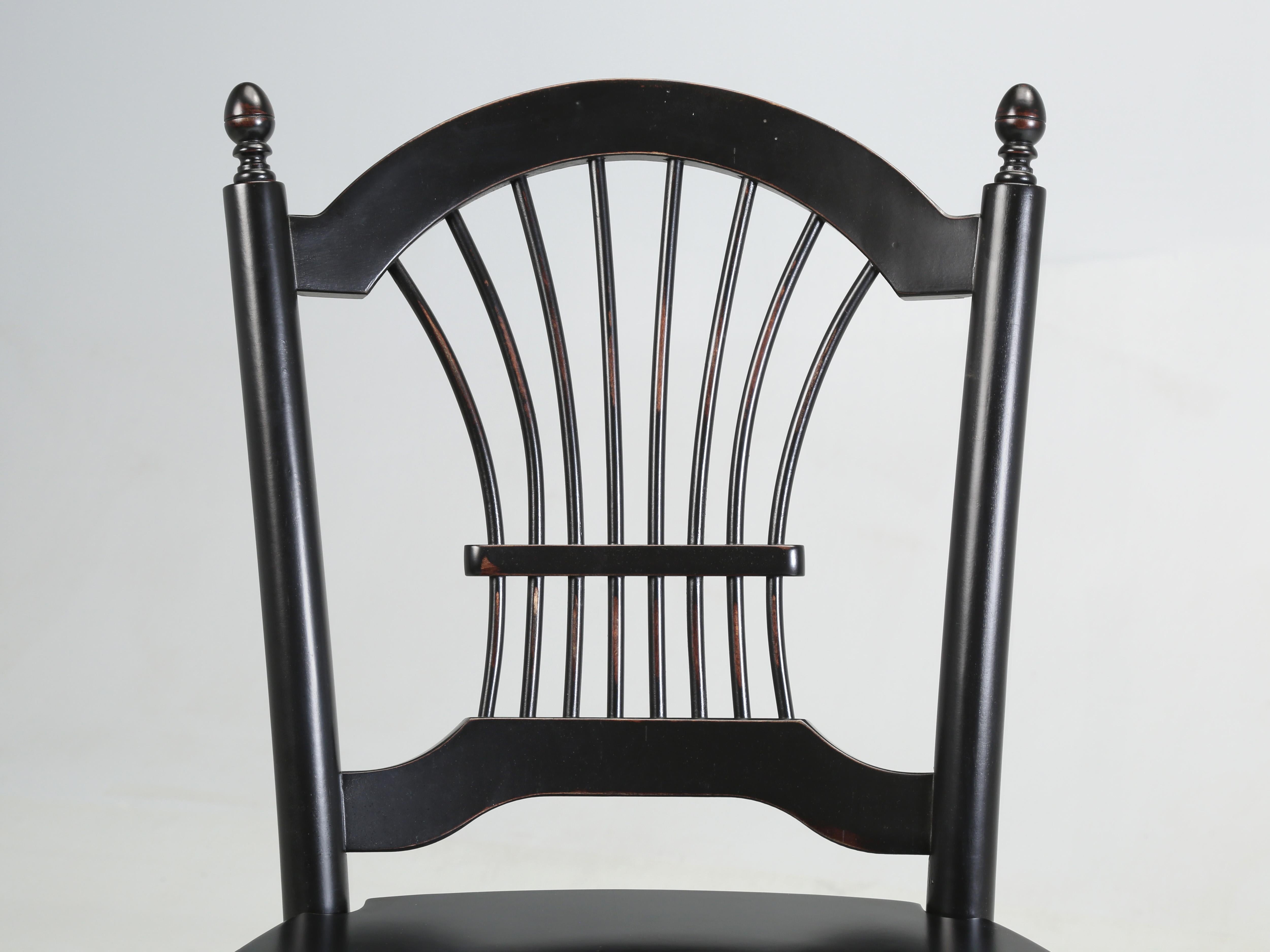 Country Pair of Wheatback Style Counter Stools in Black Made in England For Sale