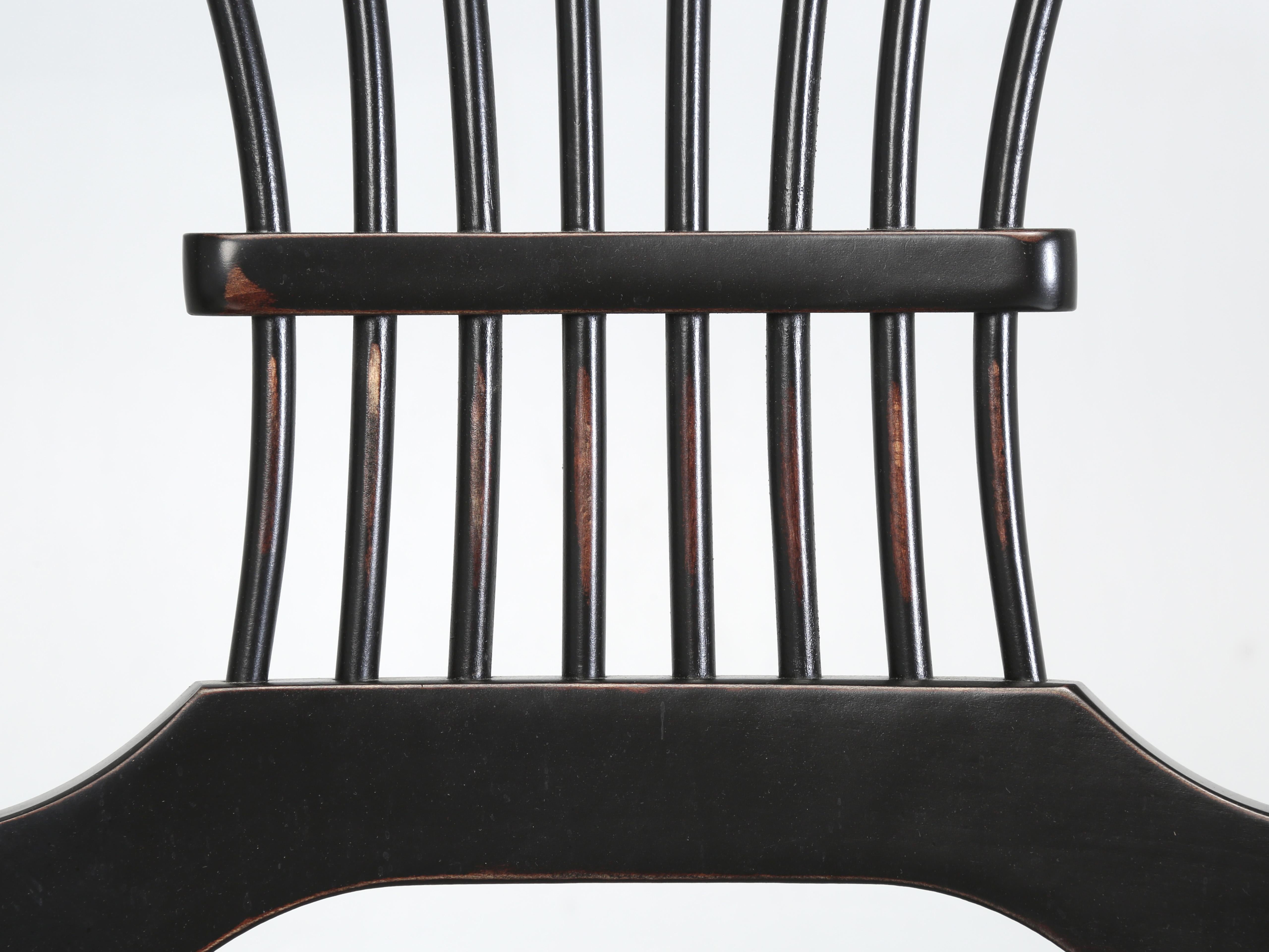 Hand-Crafted Pair of Wheatback Style Counter Stools in Black Made in England For Sale