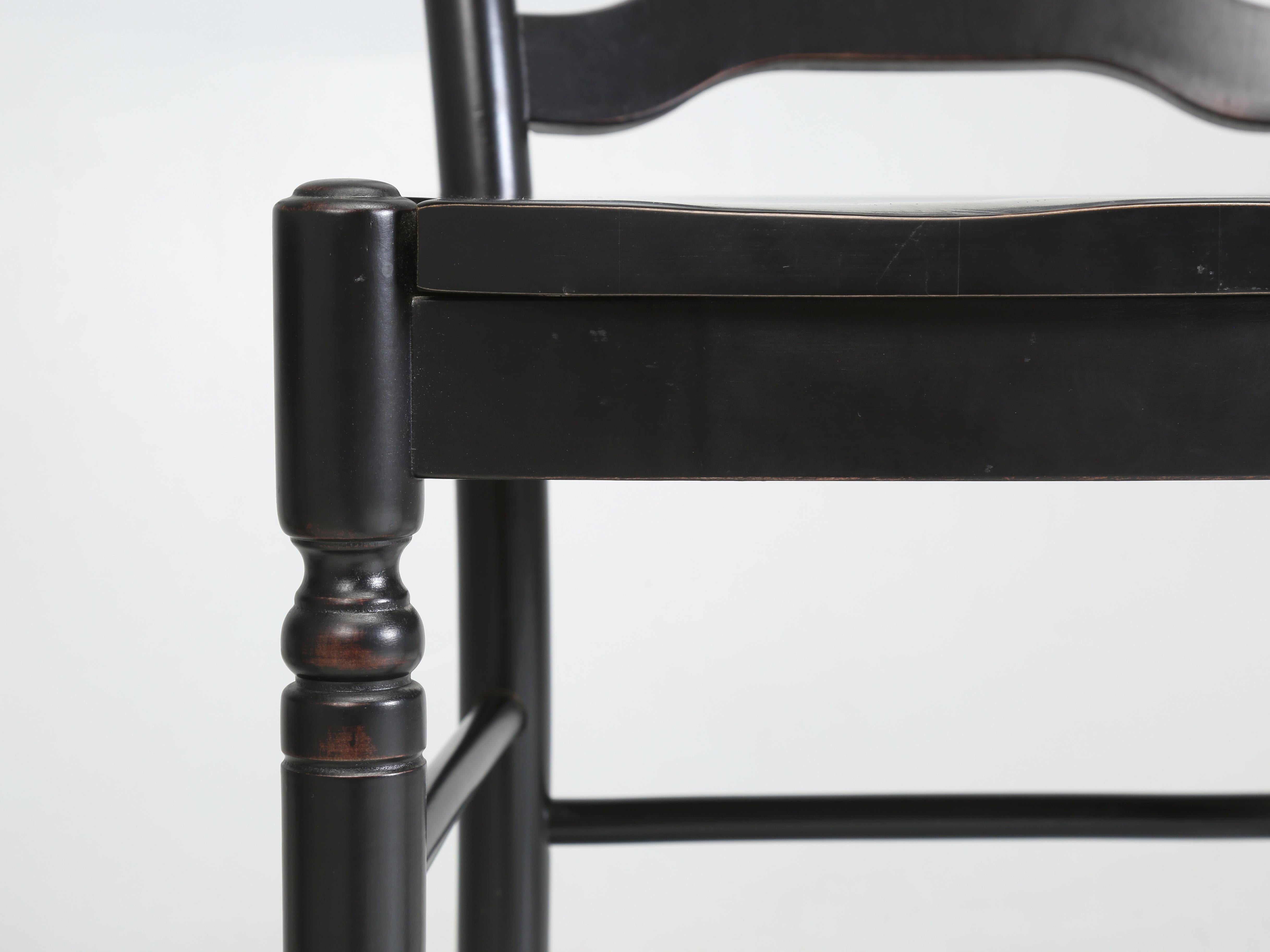 Wood Pair of Wheatback Style Counter Stools in Black Made in England For Sale