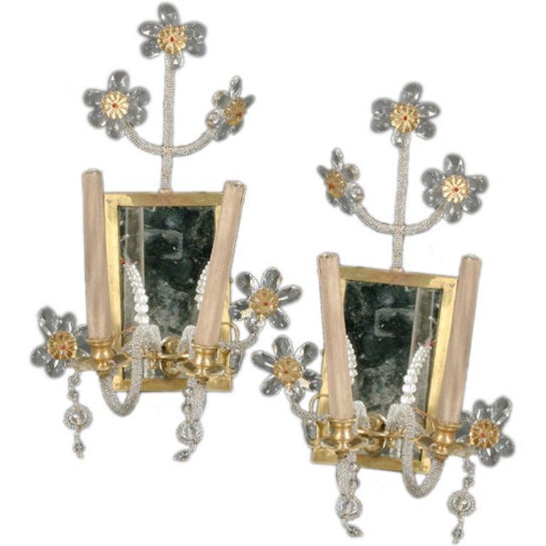 French Pair of Whimsical 1940s Beaded Sconces For Sale