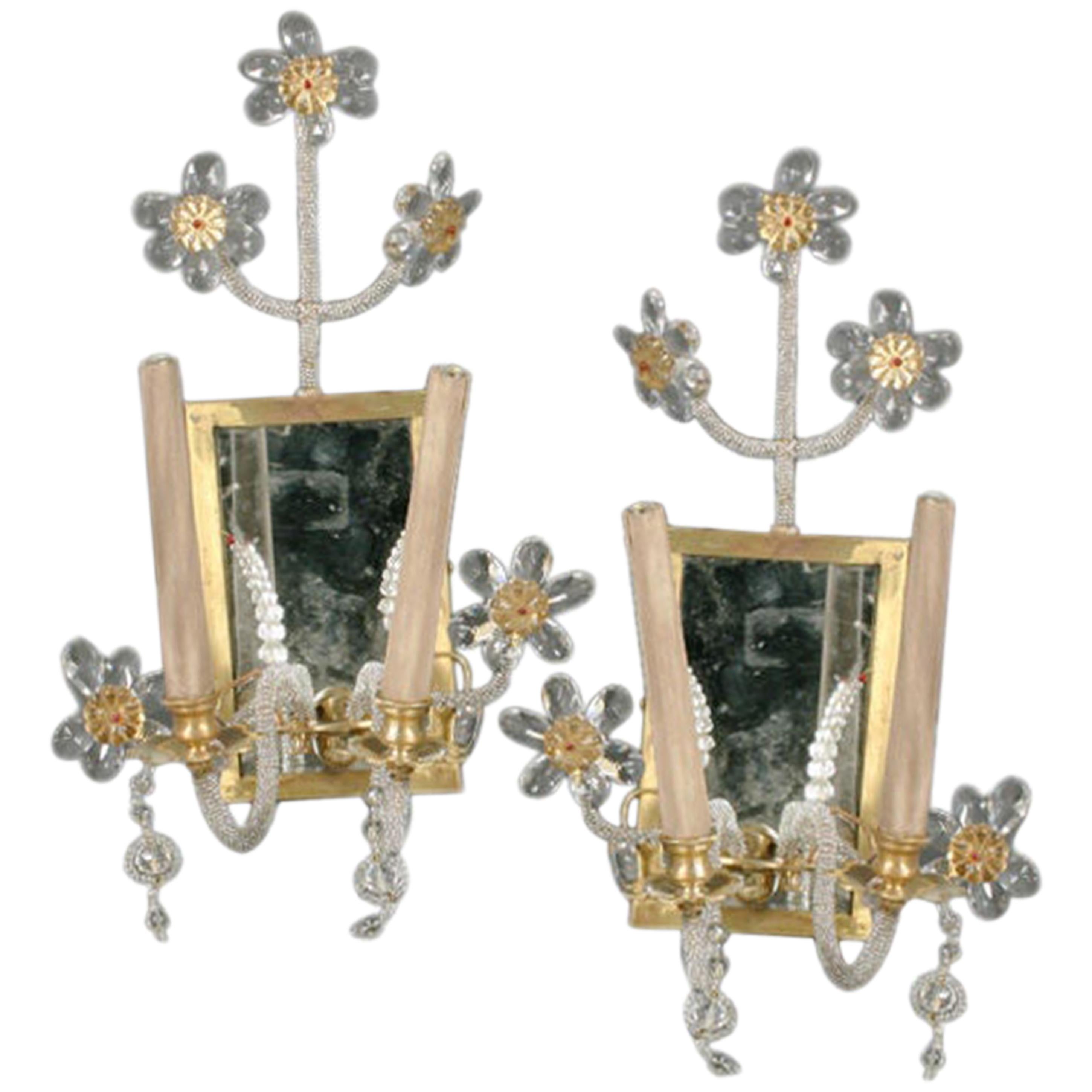 Pair of Whimsical 1940s Beaded Sconces For Sale