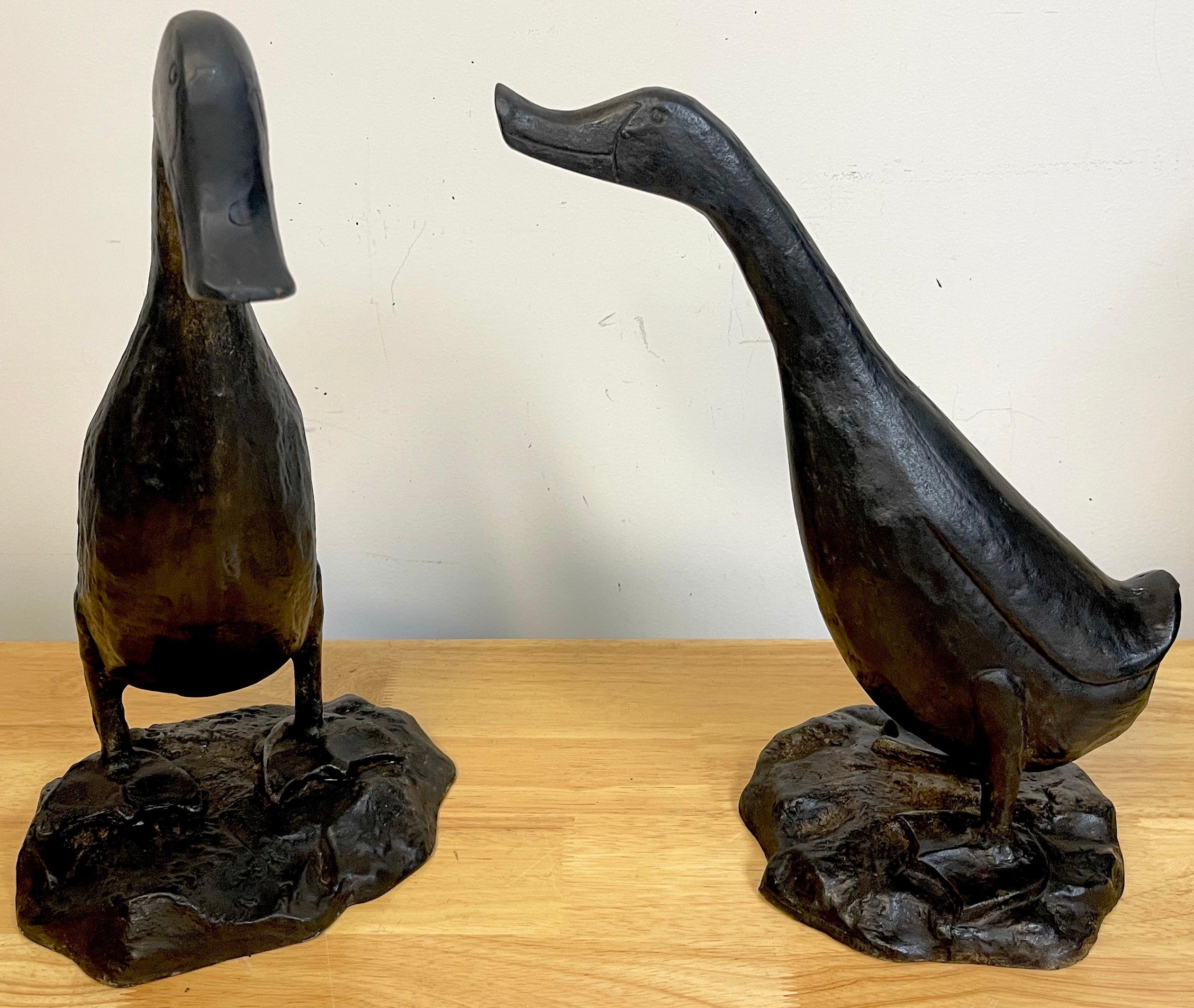 French Pair of Whimsical Art Deco Garden Sculptures of Ducks