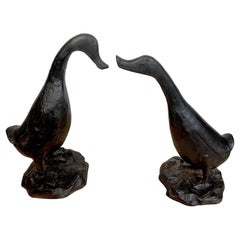 Pair of Whimsical Art Deco Garden Sculptures of Ducks