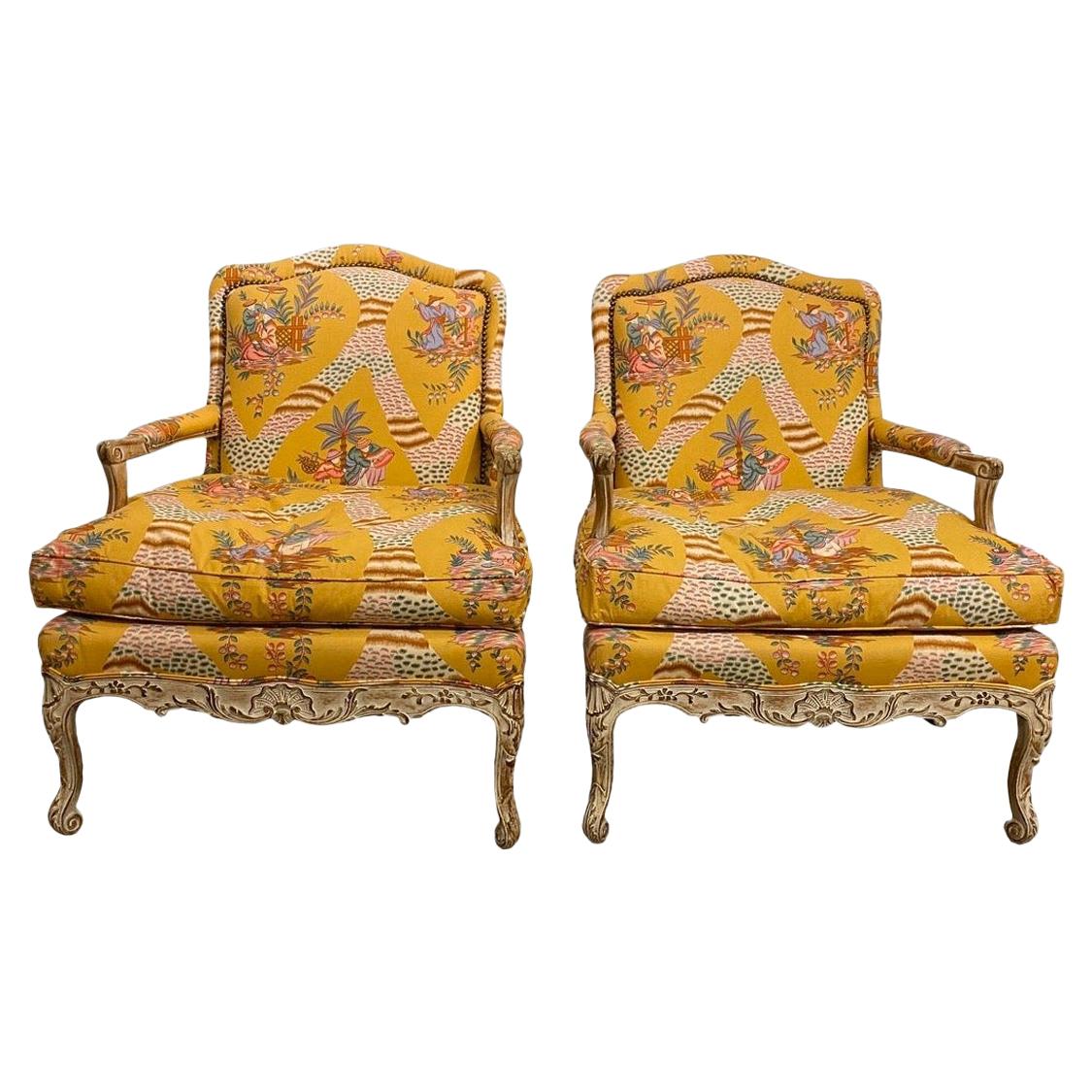 Pair of Whimsical French Louis XVI Bergères Bergère Chairs