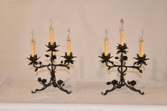 Pair of Whimsical Iron Floral Candelabra, Circa 1920