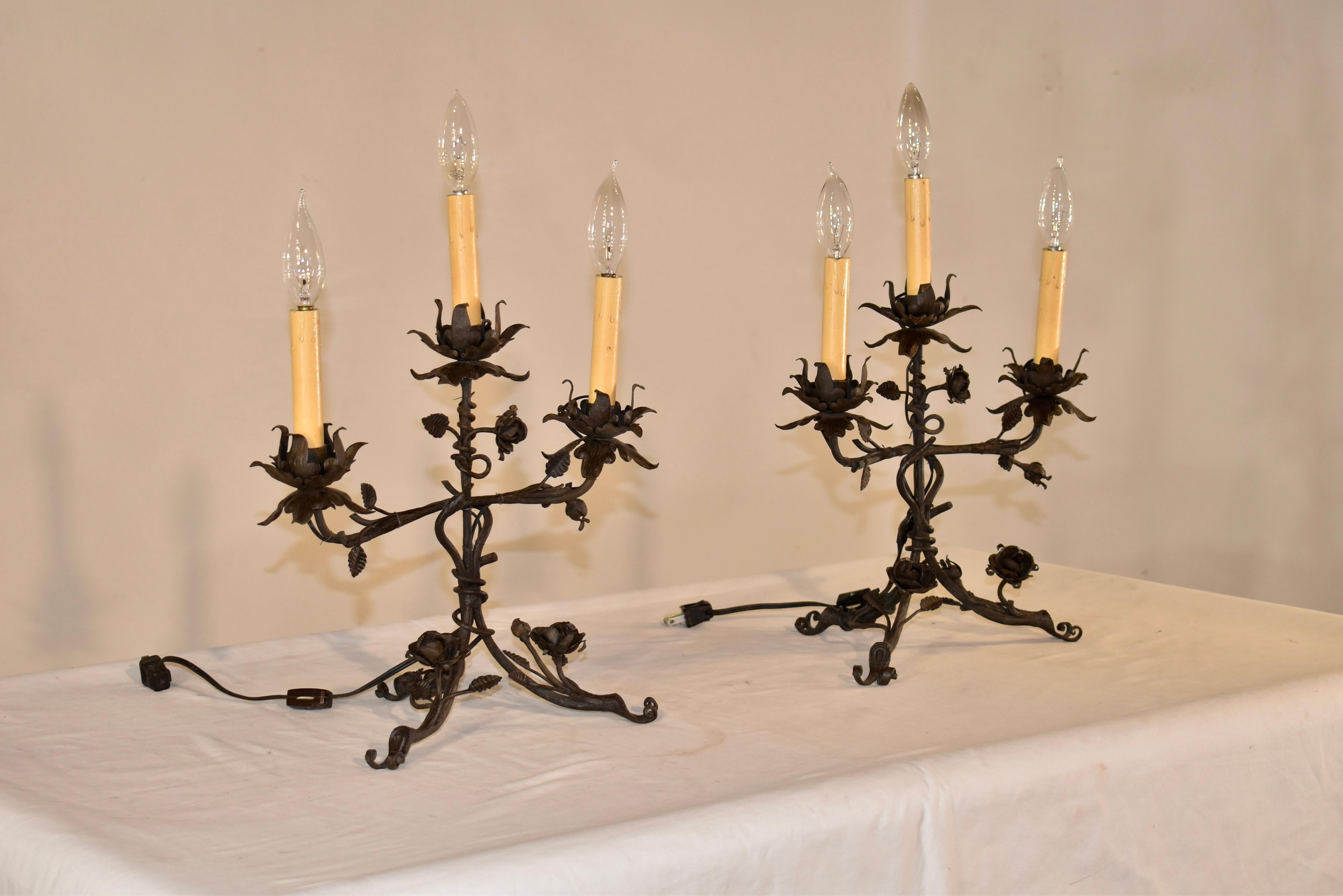 Inglese Coppia di candelabri floreali in ferro, CIRCA 1920 in vendita