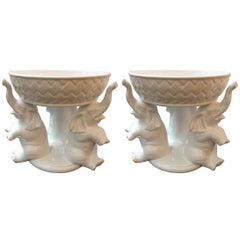 Pair of Whimsical Italian White Ceramic Pottery Centrepieces Bowls