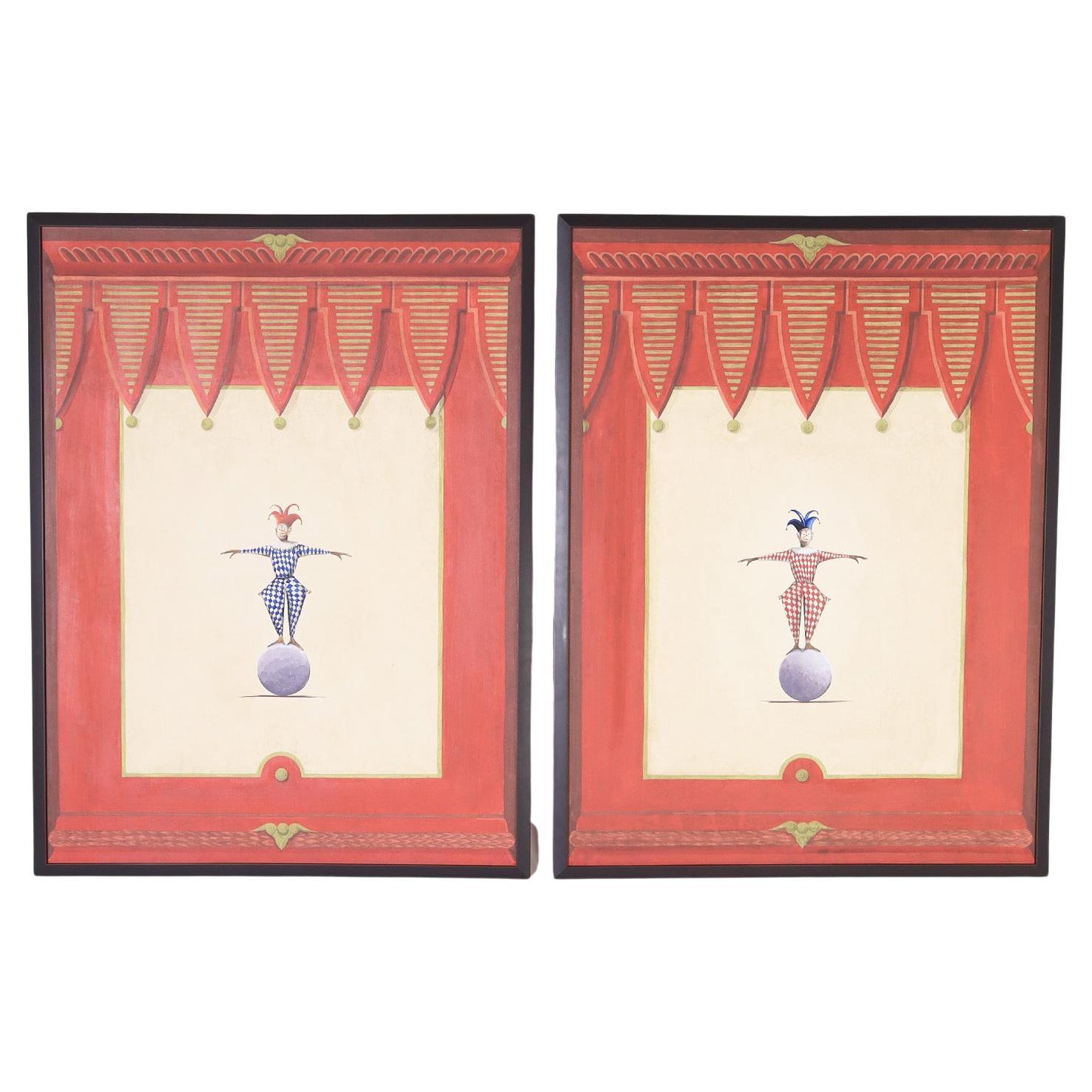 Pair of Whimsical Monkey Paintings by Vitorio Splendore