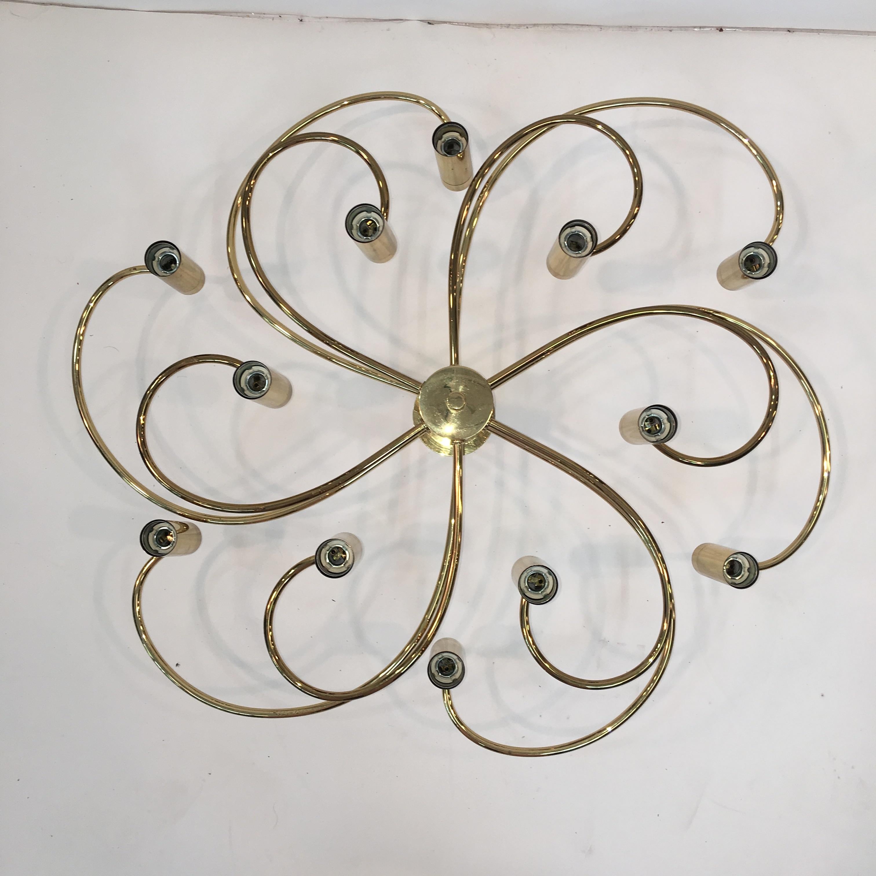 Pair of Whimsical Twelve-Light Brass Flush Mounts For Sale 9