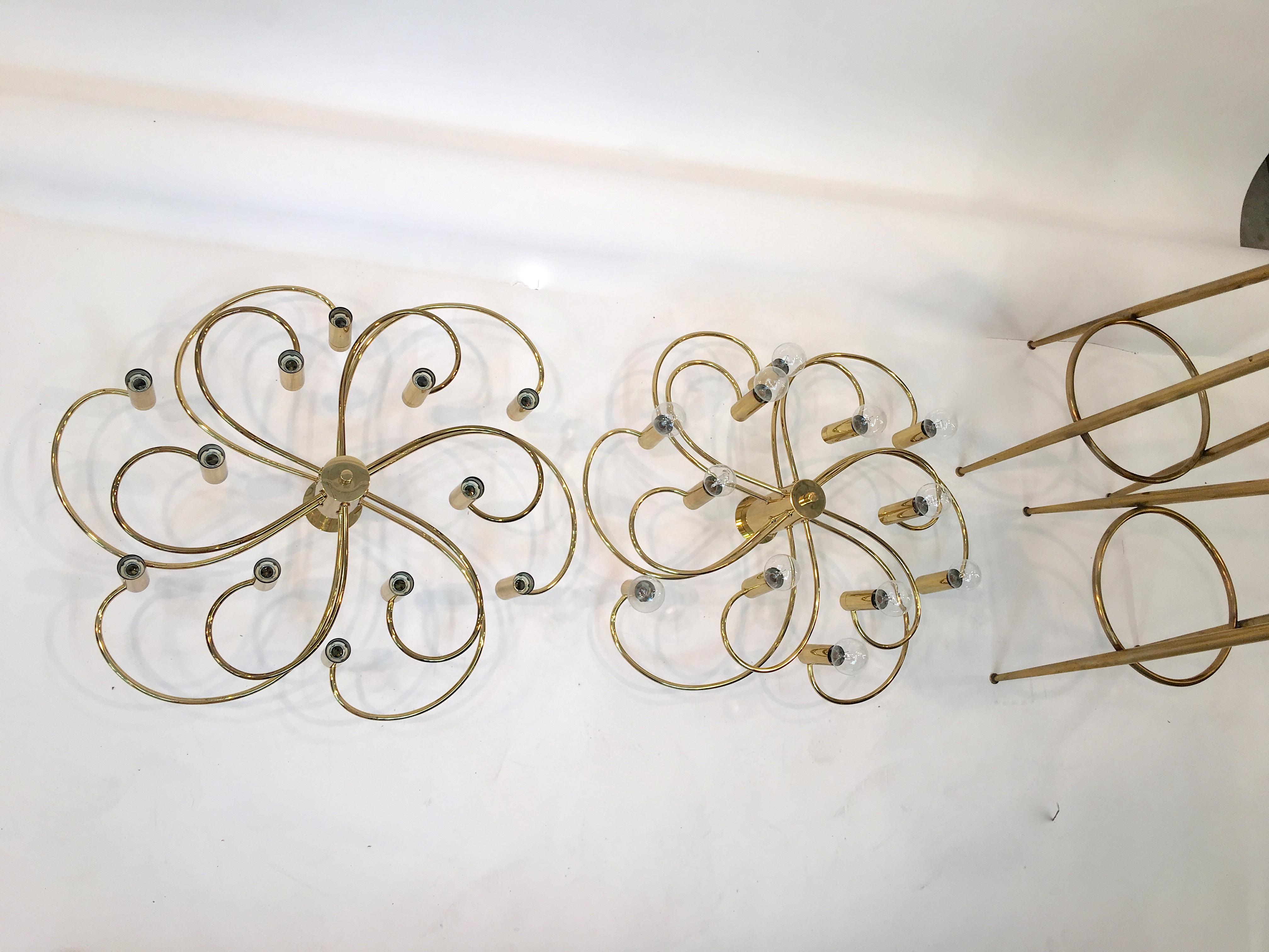 Pair of Whimsical Twelve-Light Brass Flush Mounts For Sale 11