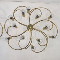 Pair of Whimsical Twelve-Light Brass Flush Mounts