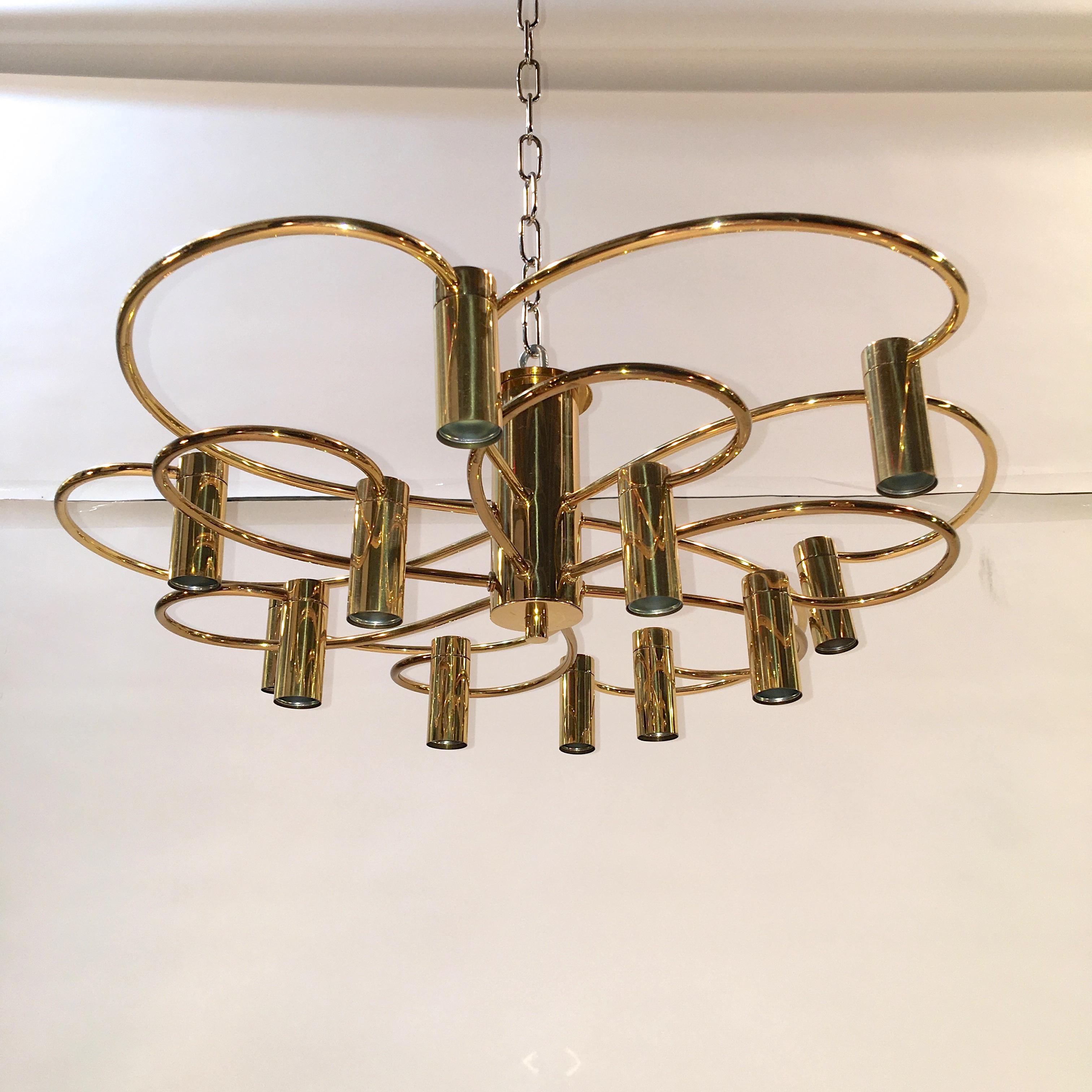 Pair of Whimsical Twelve-Light Brass Flush Mounts For Sale 1