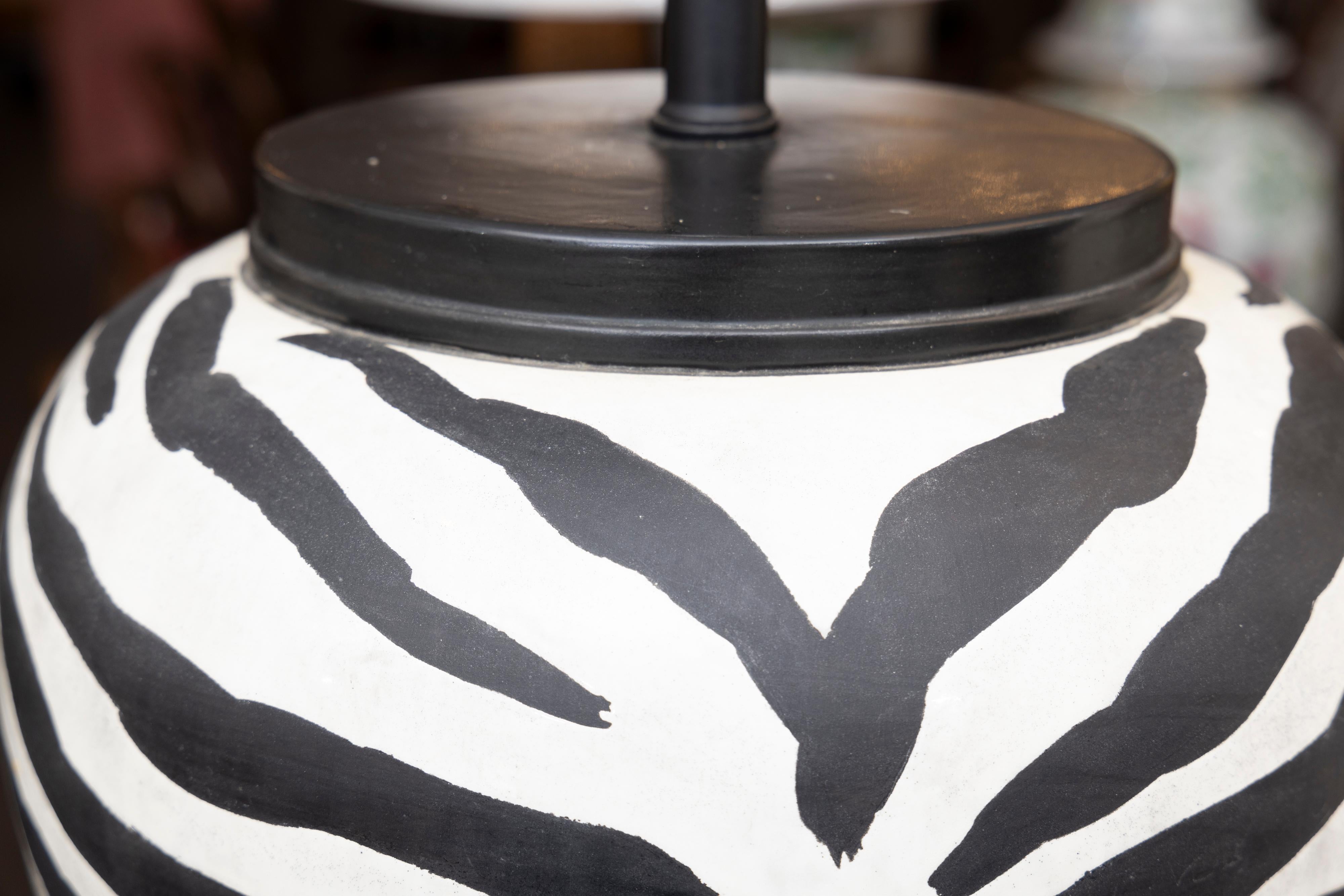 Other Pair of Whimsical Zebra Print Ceramic Melon Lamps For Sale