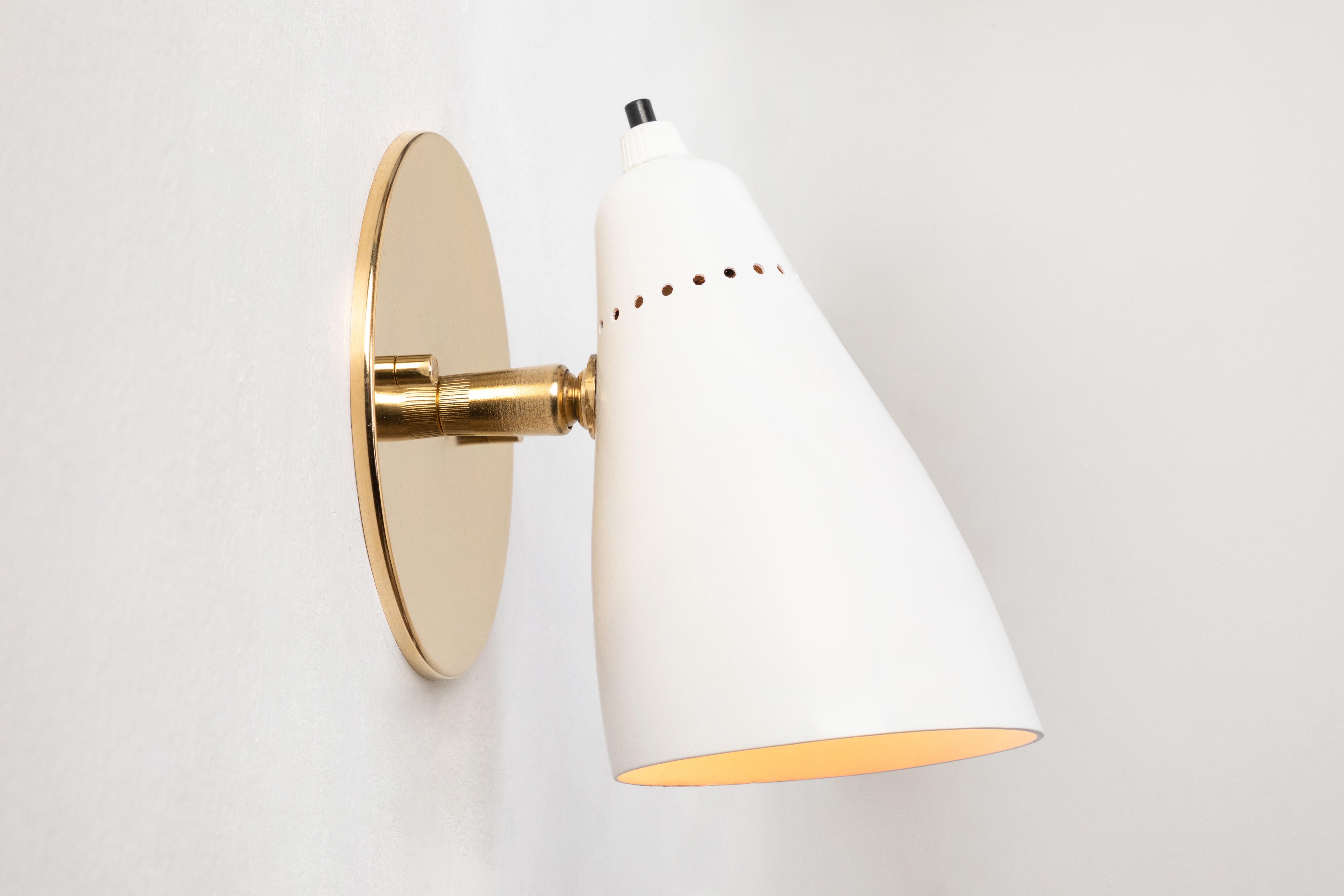 Brass Pair of White 1950s Giuseppe Ostuni Articulating Sconces for O-Luce