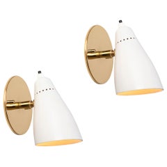 Pair of White 1950s Giuseppe Ostuni Articulating Sconces for O-Luce