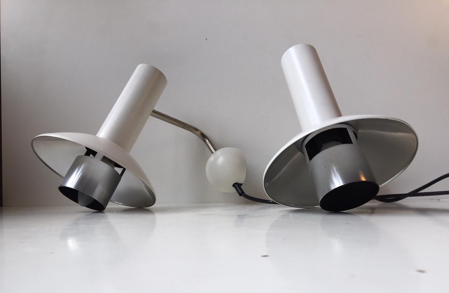 Late 20th Century Pair of White Adjustable Minimalist Wall Lamps from Louis Poulsen, 1970s