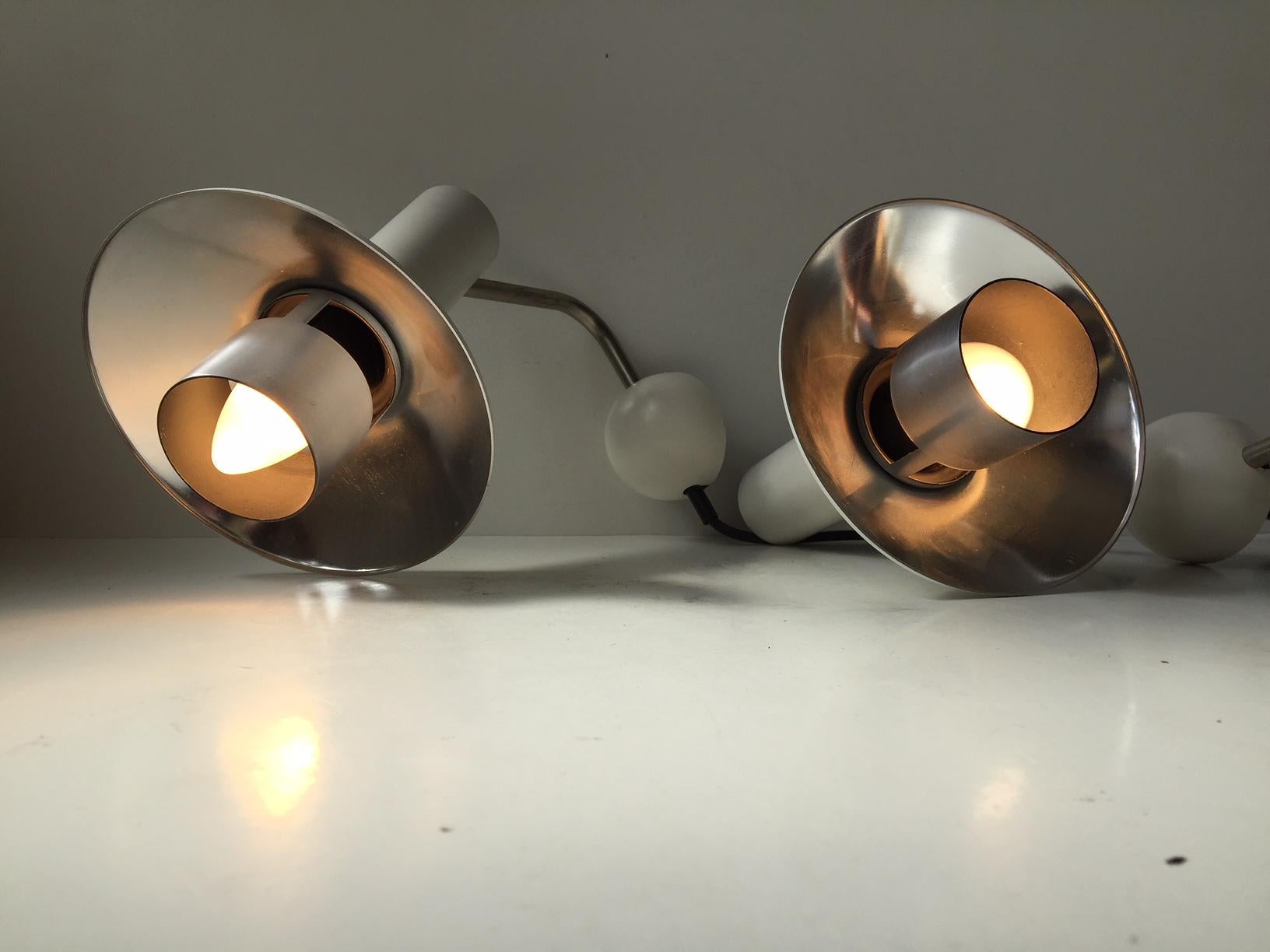 Aluminum Pair of White Adjustable Minimalist Wall Lamps from Louis Poulsen, 1970s