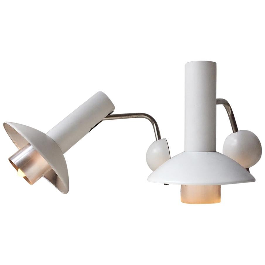 Pair of White Adjustable Minimalist Wall Lamps from Louis Poulsen, 1970s