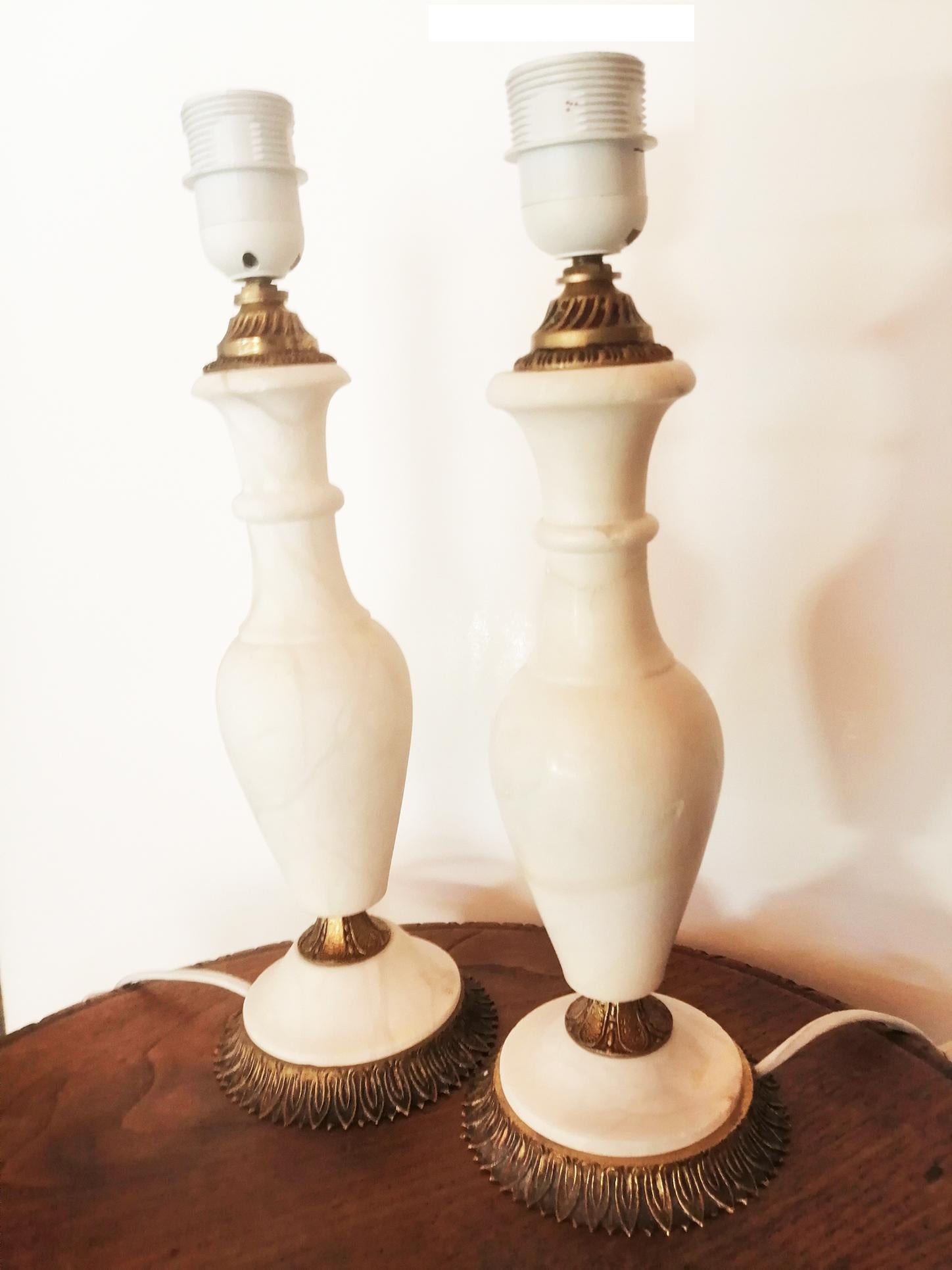 Neoclassical Table Lamps  Alabaster or Marble  White Color, France, 20th Century For Sale