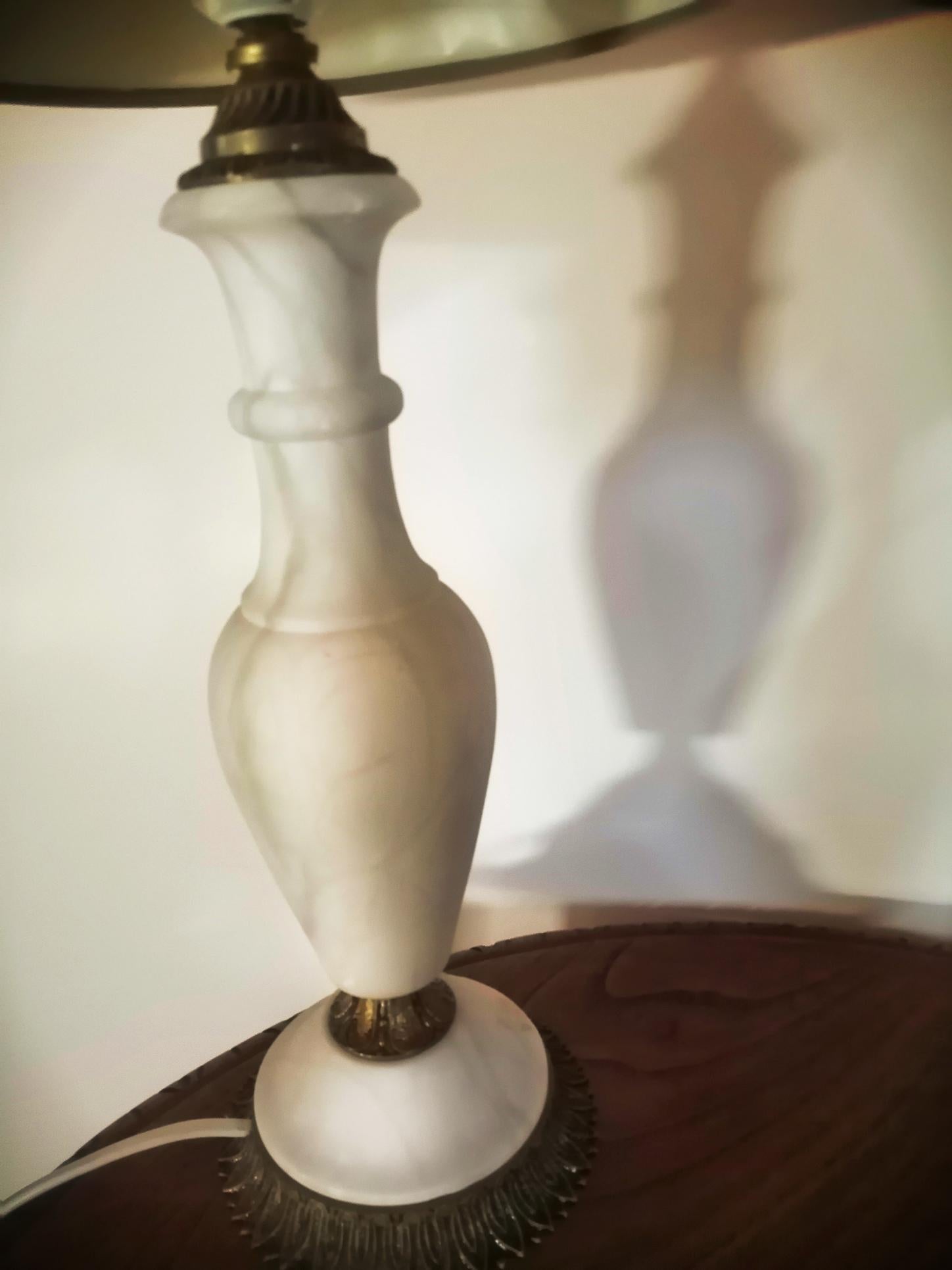 Carved Table Lamps  Alabaster or Marble  White Color, France, 20th Century For Sale