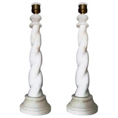 Alabaster Table lamps Barley Twist Art Deco  Italy, Early 20th Century