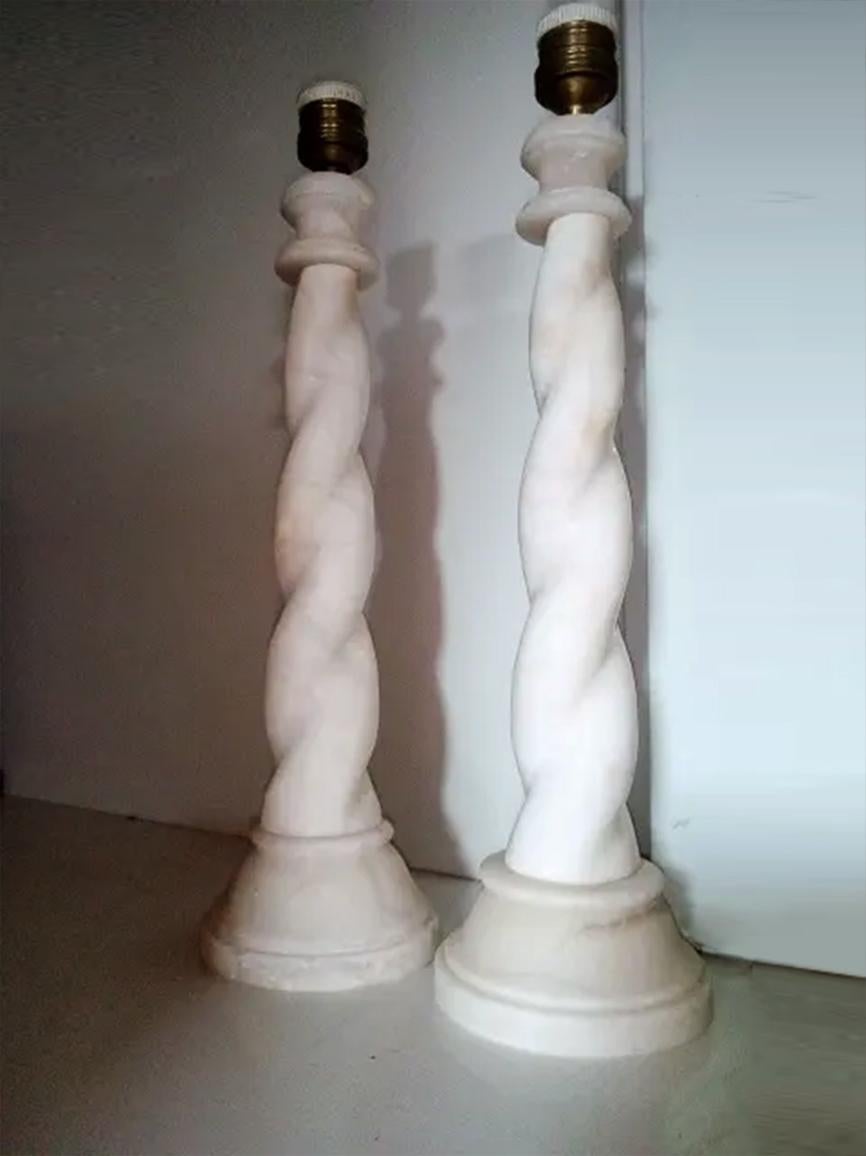 Alabaster Table lamps Barley Twist Art Deco  Italy, Early 20th Century 2