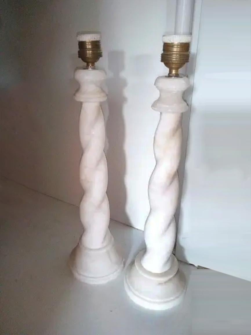 Alabaster Table lamps Barley Twist Art Deco  Italy, Early 20th Century 3