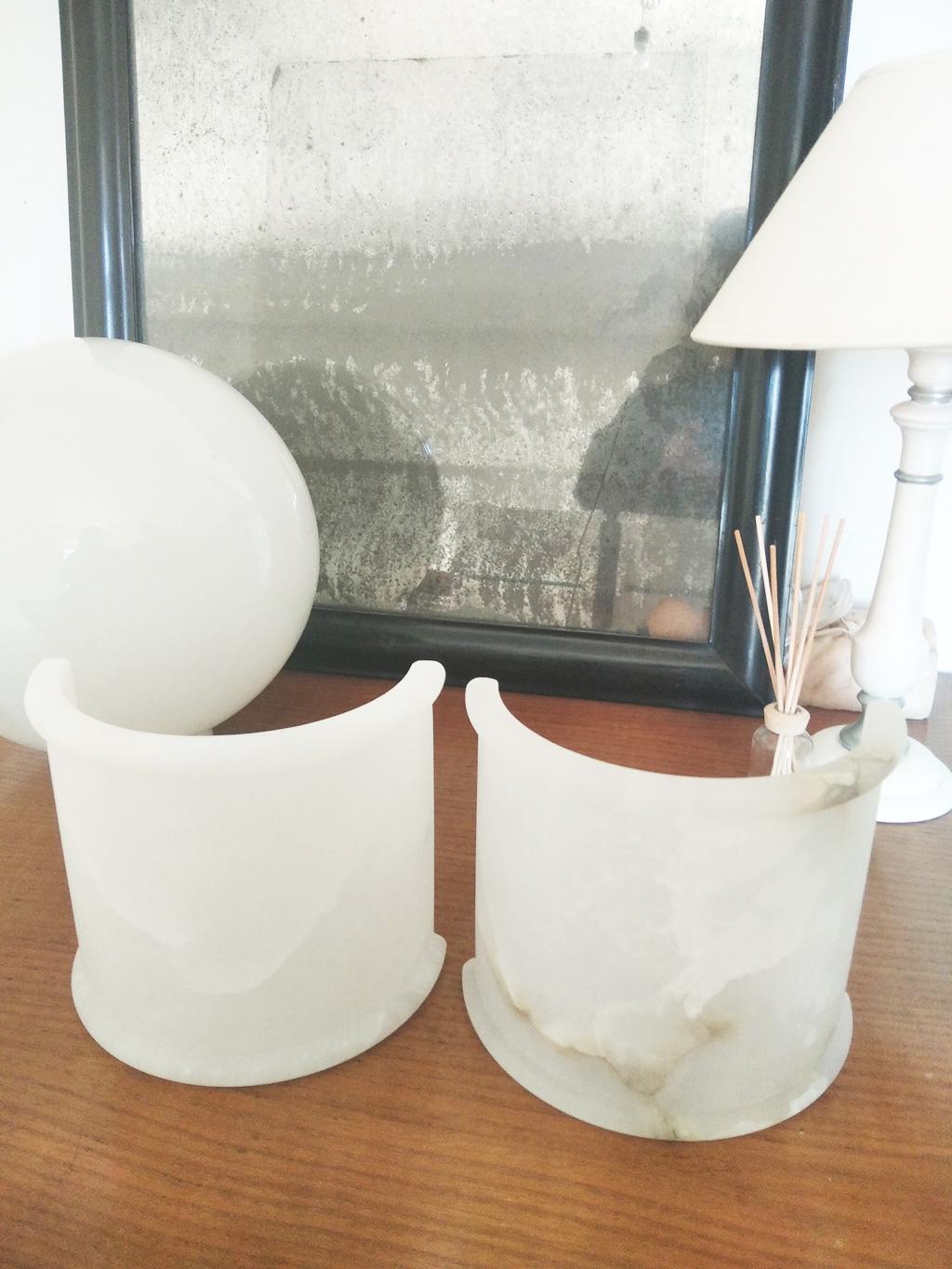  Alabaster Wall Sconces or Wall Lamps  Art Deco, Minimalist White, Pair 7