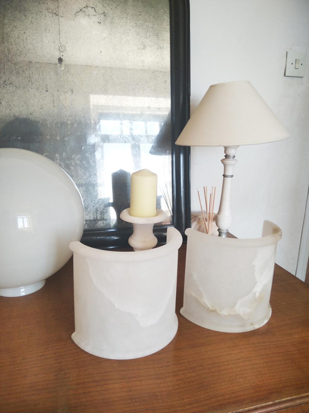  Alabaster Wall Sconces or Wall Lamps  Art Deco, Minimalist White, Pair 1