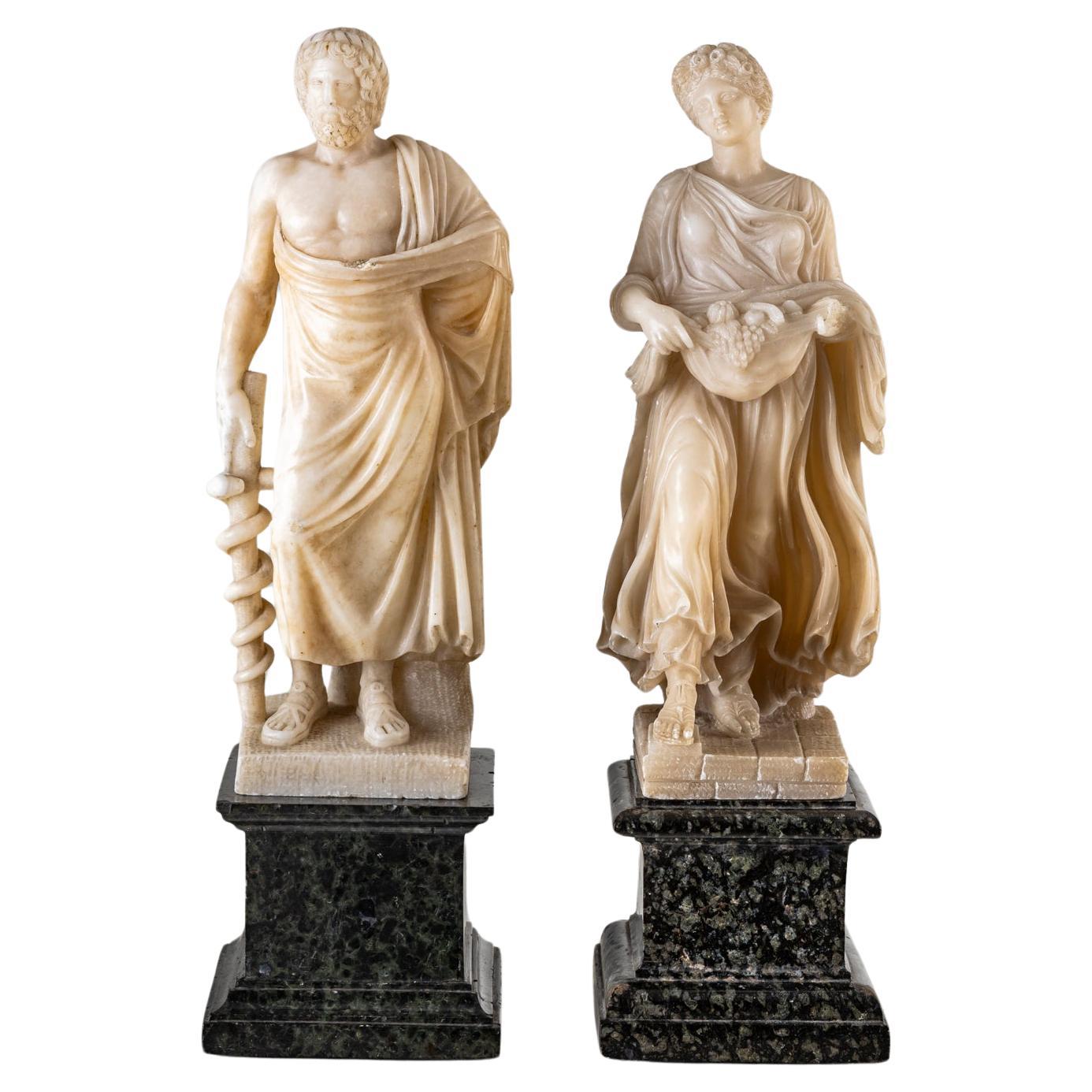 Pareja de esculturas de alabastro blanco, 2ª mitad S. XIX