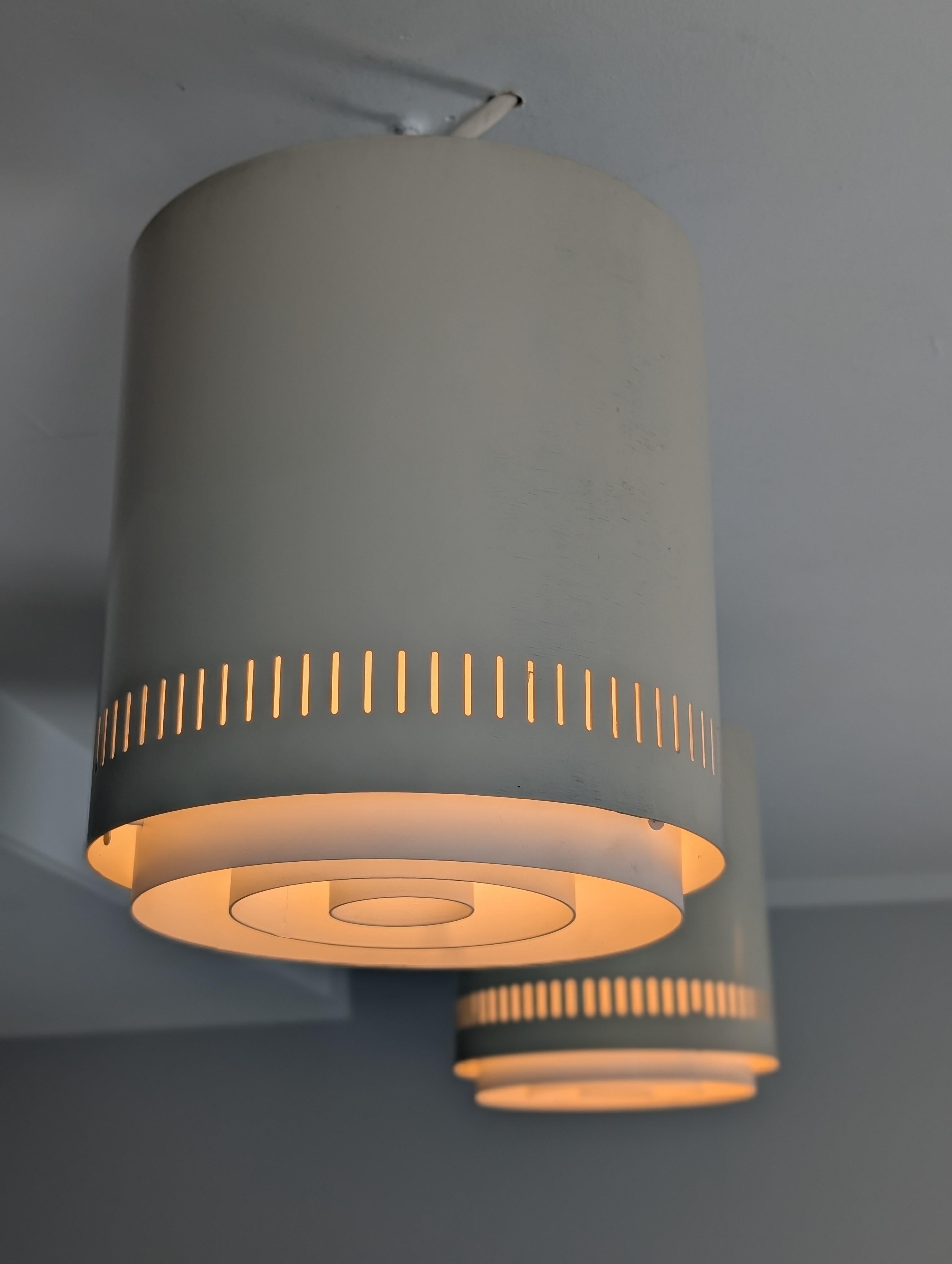 Pair of White Alvar Aalto Style Flush Mounts Model AA 110, Itsu 1950s For Sale 3