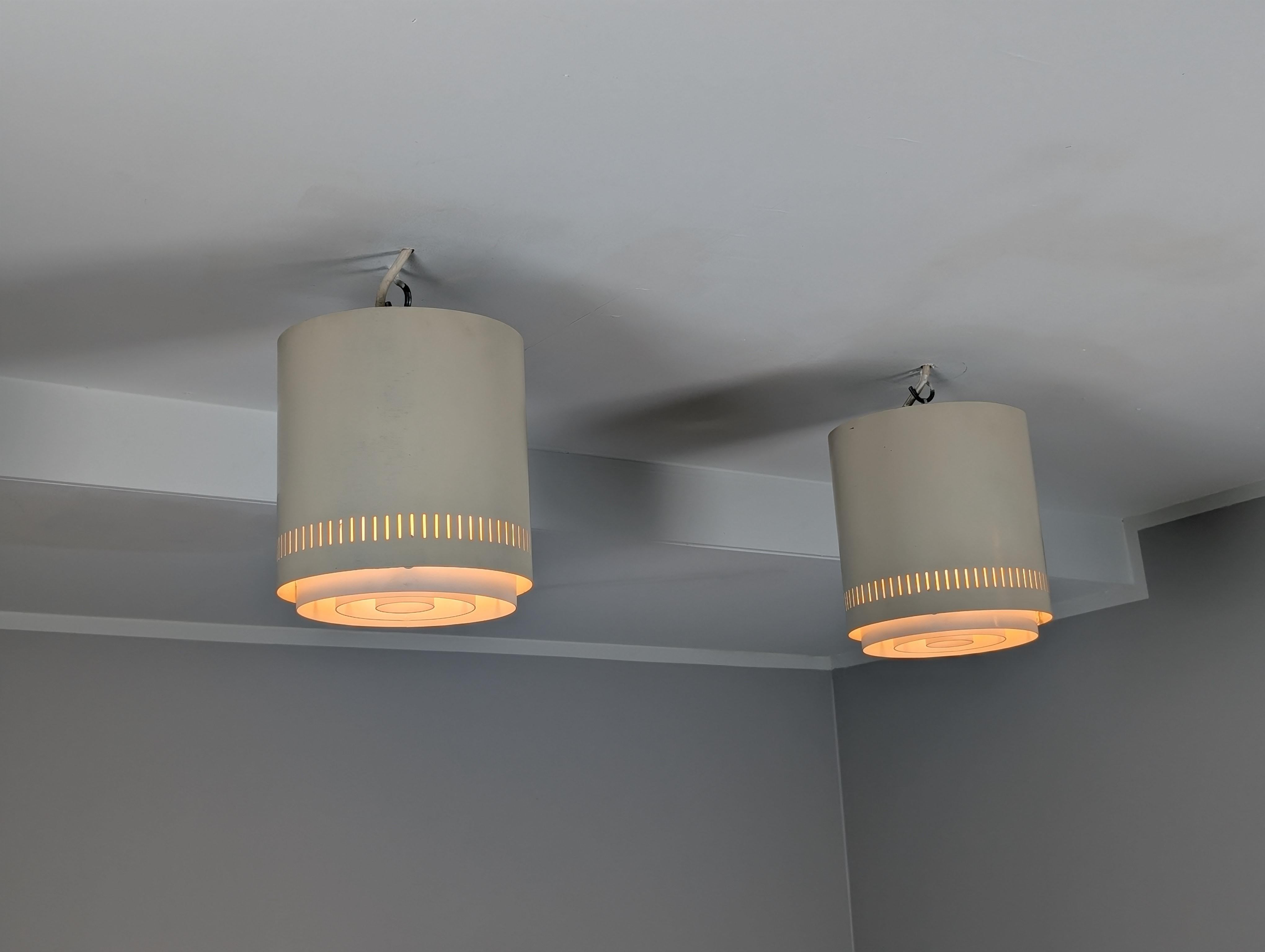 Pair of White Alvar Aalto Style Flush Mounts Model AA 110, Itsu 1950s For Sale 4
