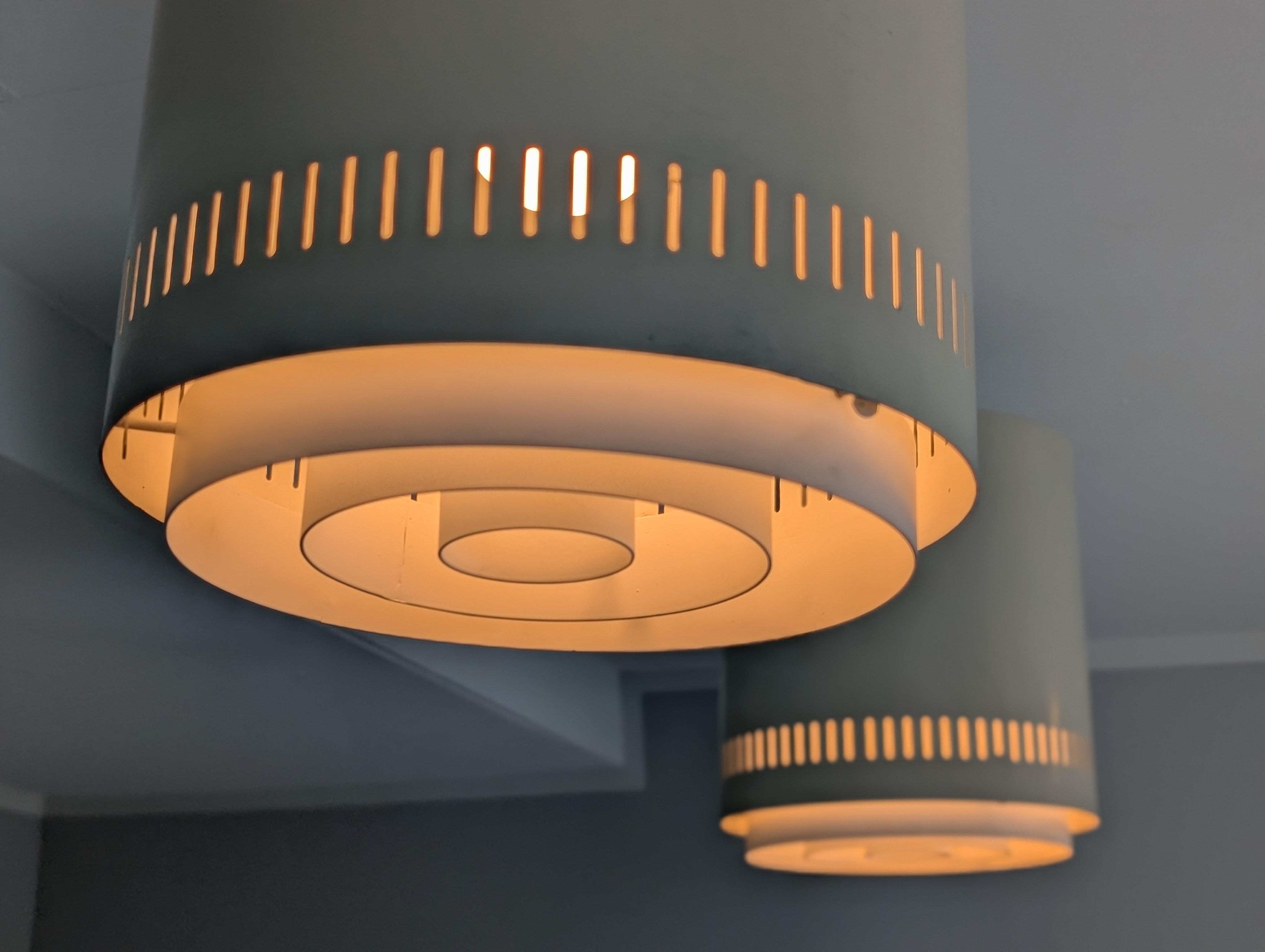 Pair of White Alvar Aalto Style Flush Mounts Model AA 110, Itsu 1950s For Sale 5