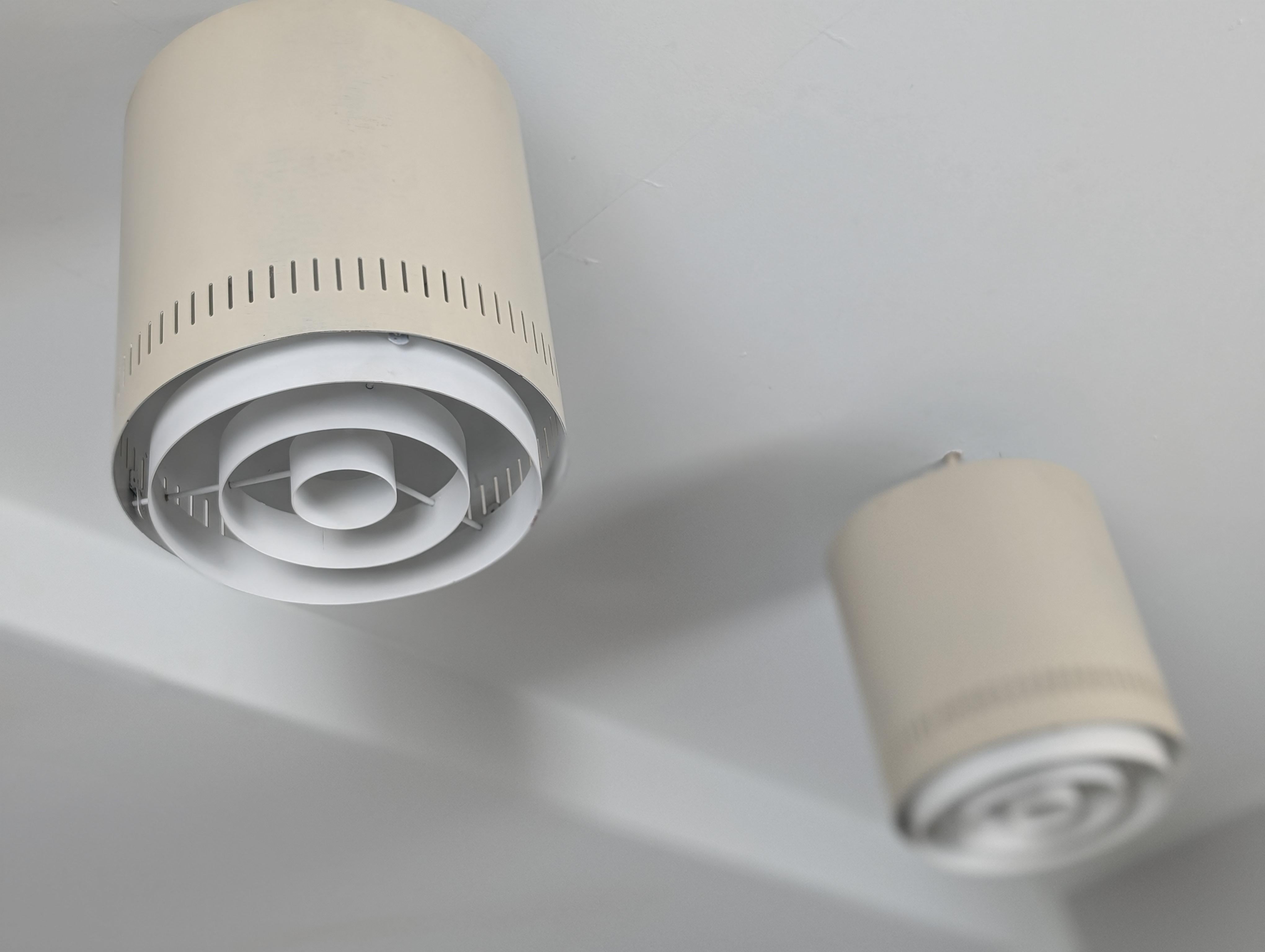 Pair of White Alvar Aalto Style Flush Mounts Model AA 110, Itsu 1950s For Sale 6