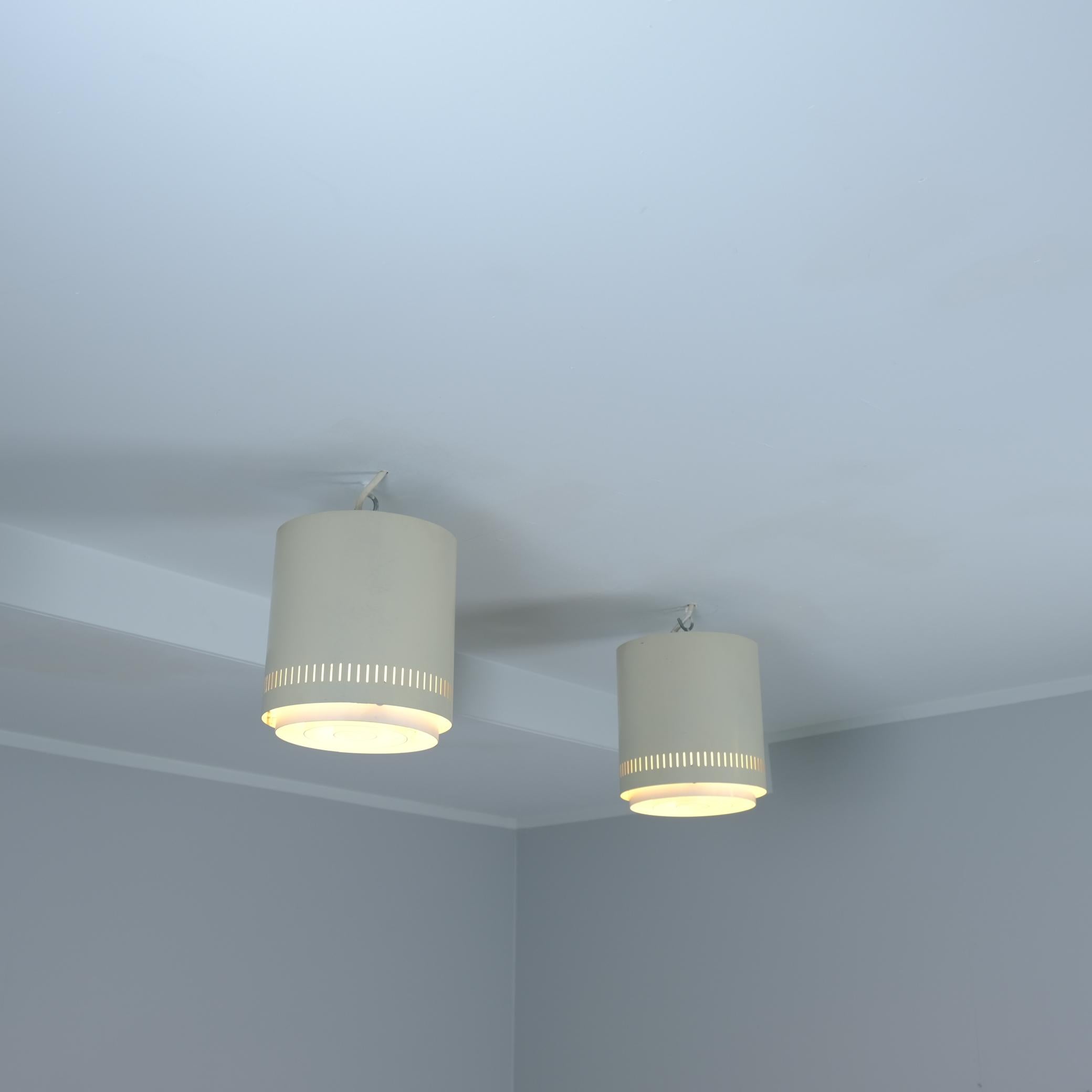 Industrial Pair of White Alvar Aalto Style Flush Mounts Model AA 110, Itsu 1950s For Sale