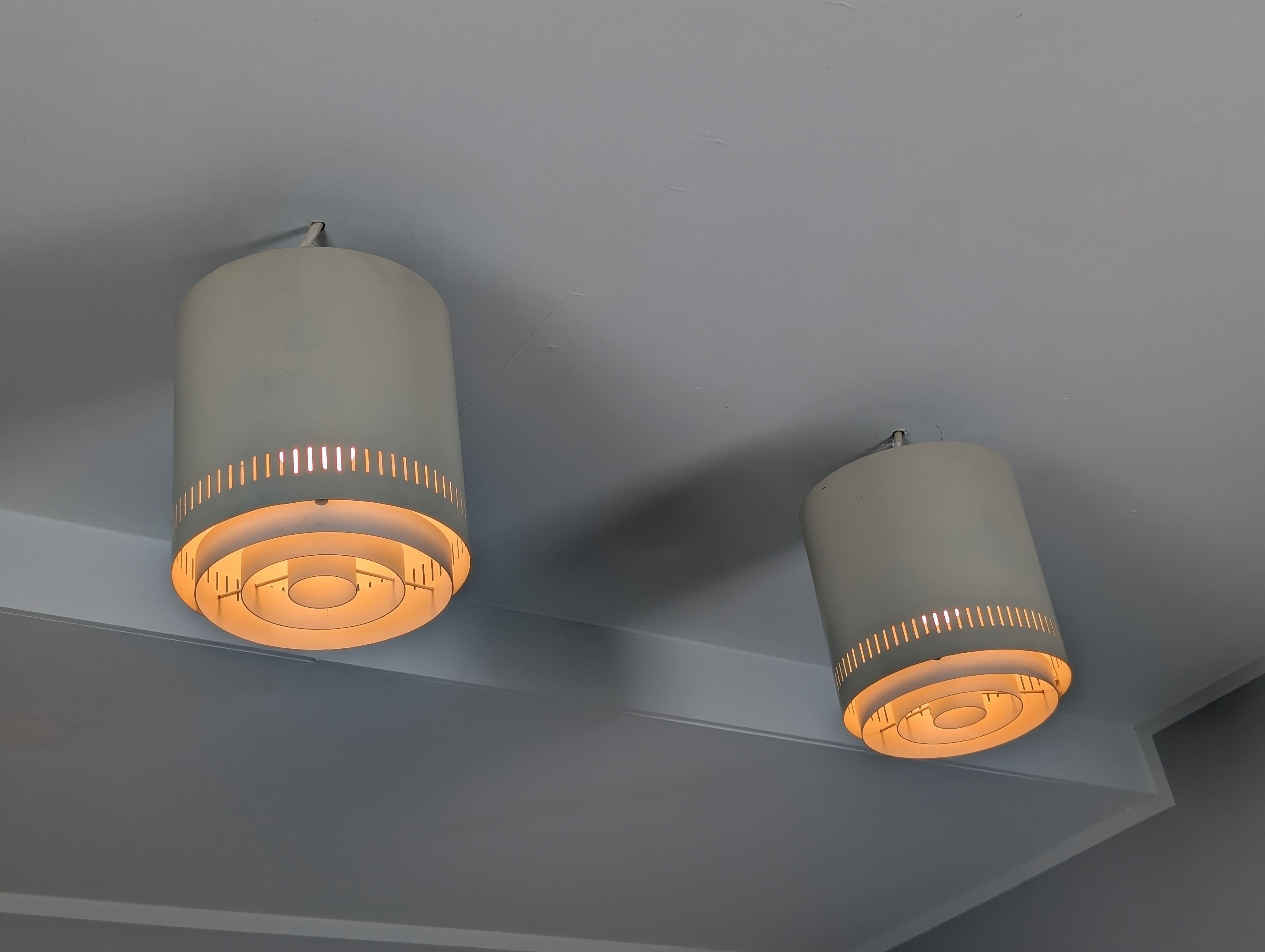 Finnish Pair of White Alvar Aalto Style Flush Mounts Model AA 110, Itsu 1950s For Sale