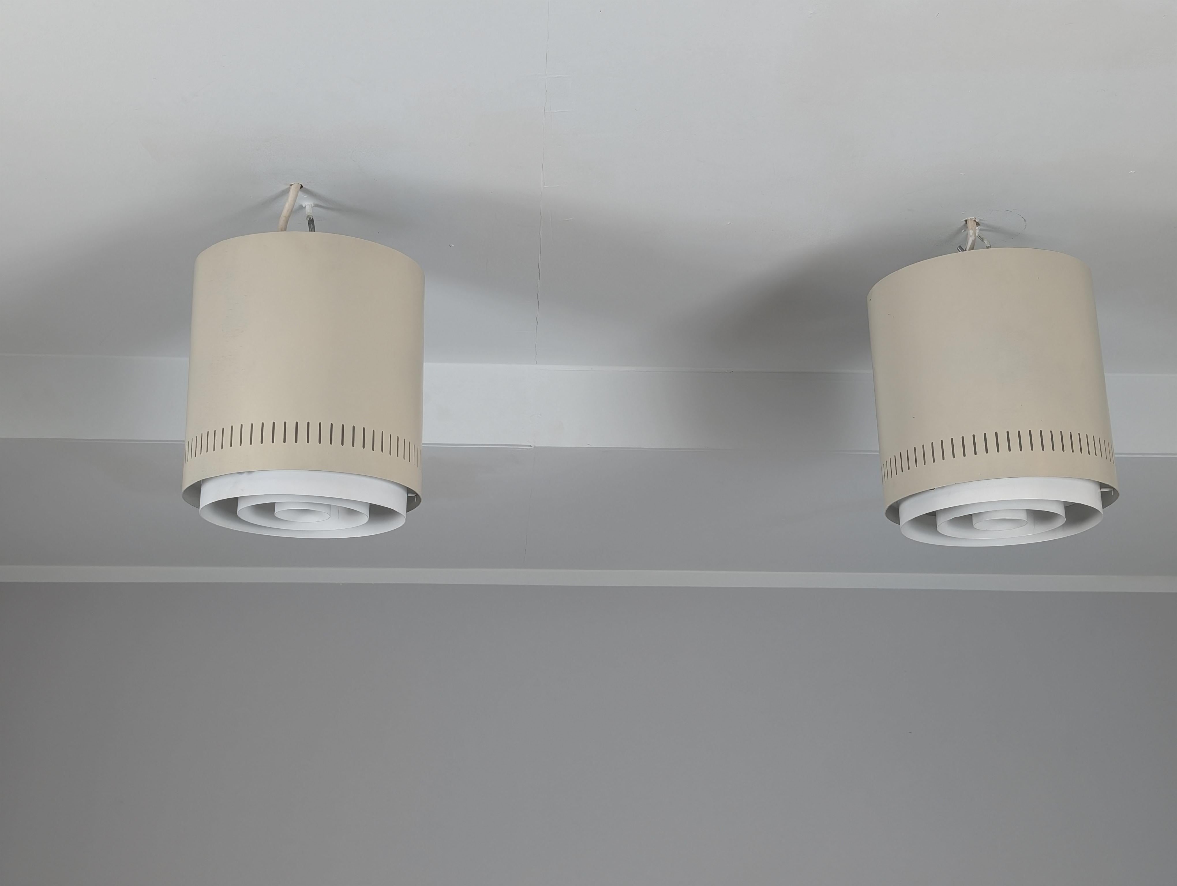 Pair of White Alvar Aalto Style Flush Mounts Model AA 110, Itsu 1950s In Good Condition For Sale In Helsinki, FI
